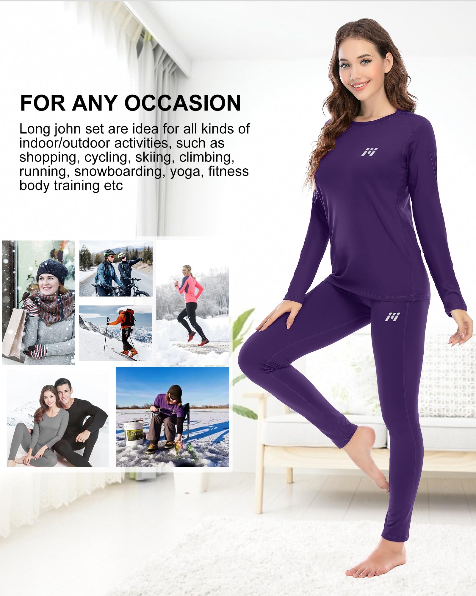 MEETWEE Sous-vêtements thermiques pour femme avec doublure polaire - - Taille XL