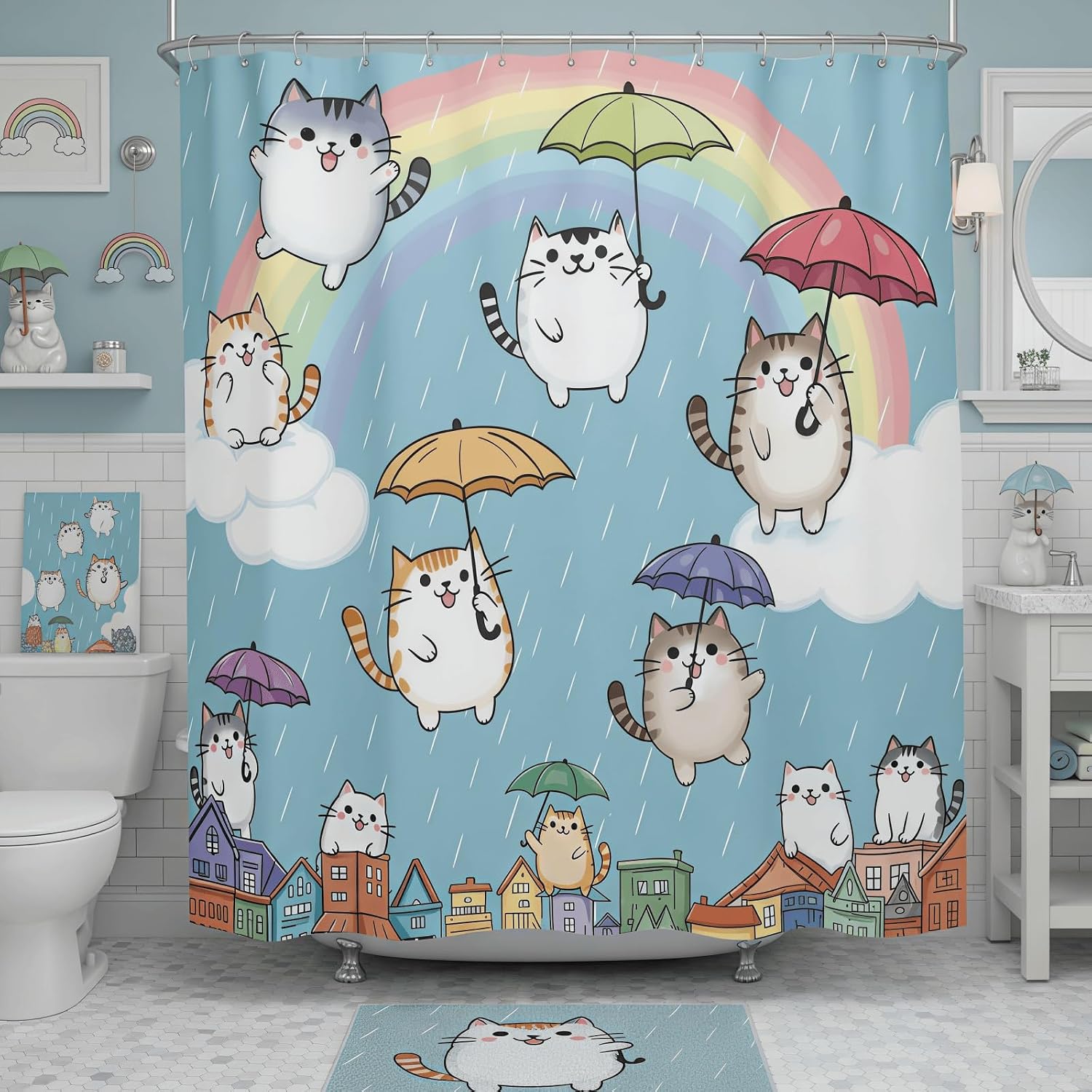 Accnicc Cute Cat Shower Curtain for Bathroom 72 X 72 Inch image 2