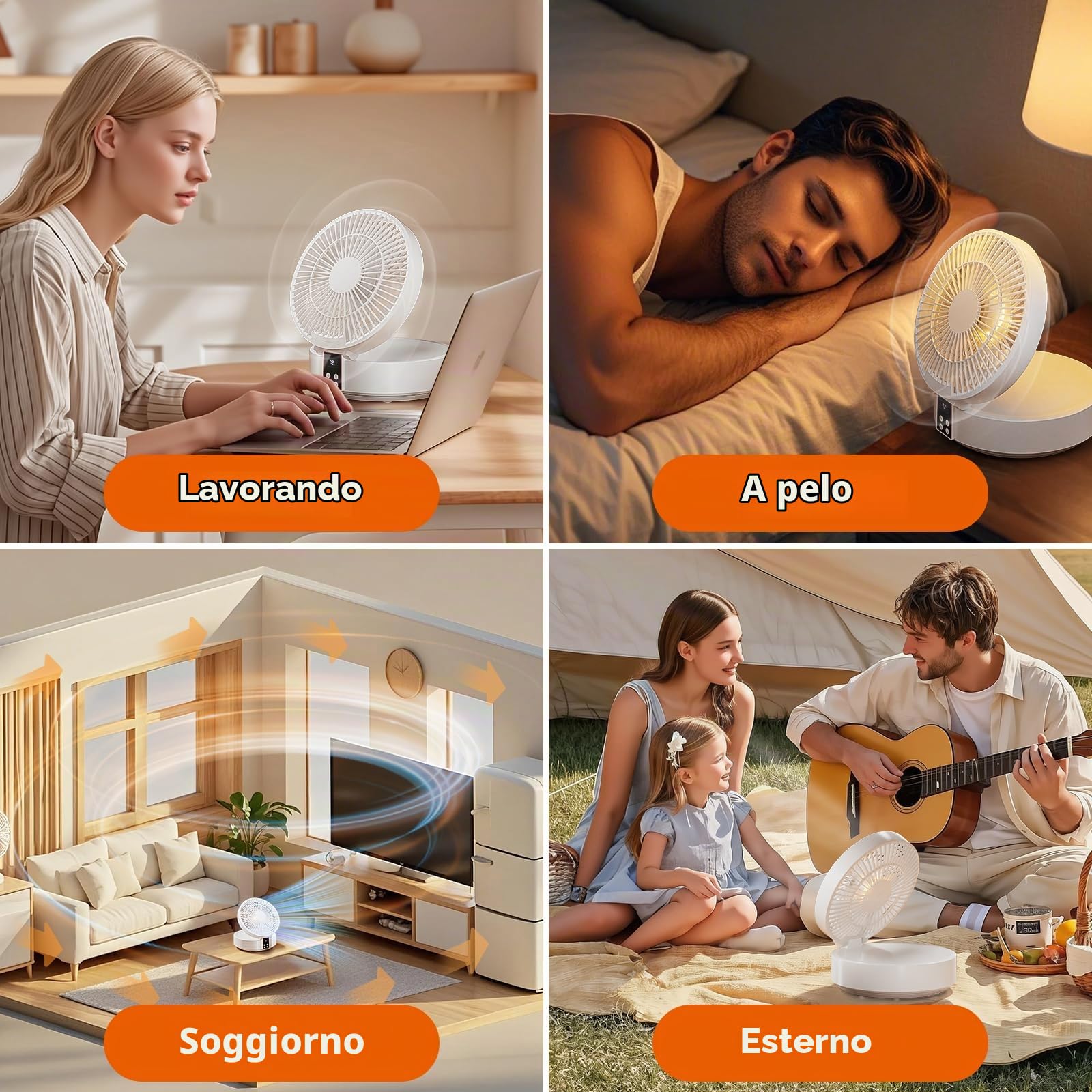 Ventilatore da Tavolo, da Scrivania con Telecomando, Silenzioso e Potente, Ventilatore Ricaricabile USB con 3 Velocità Oscillazione Ciclica, Ventilatore Portatile per Ufficio,Viaggi,Casa