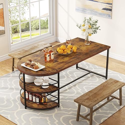 Miniatura 8 de Tribesigns Mesa de comedor para 4 personas con estante de almacenamiento mesa de cocina de madera de 3 niveles de 709 pulgadas de largo con marco de