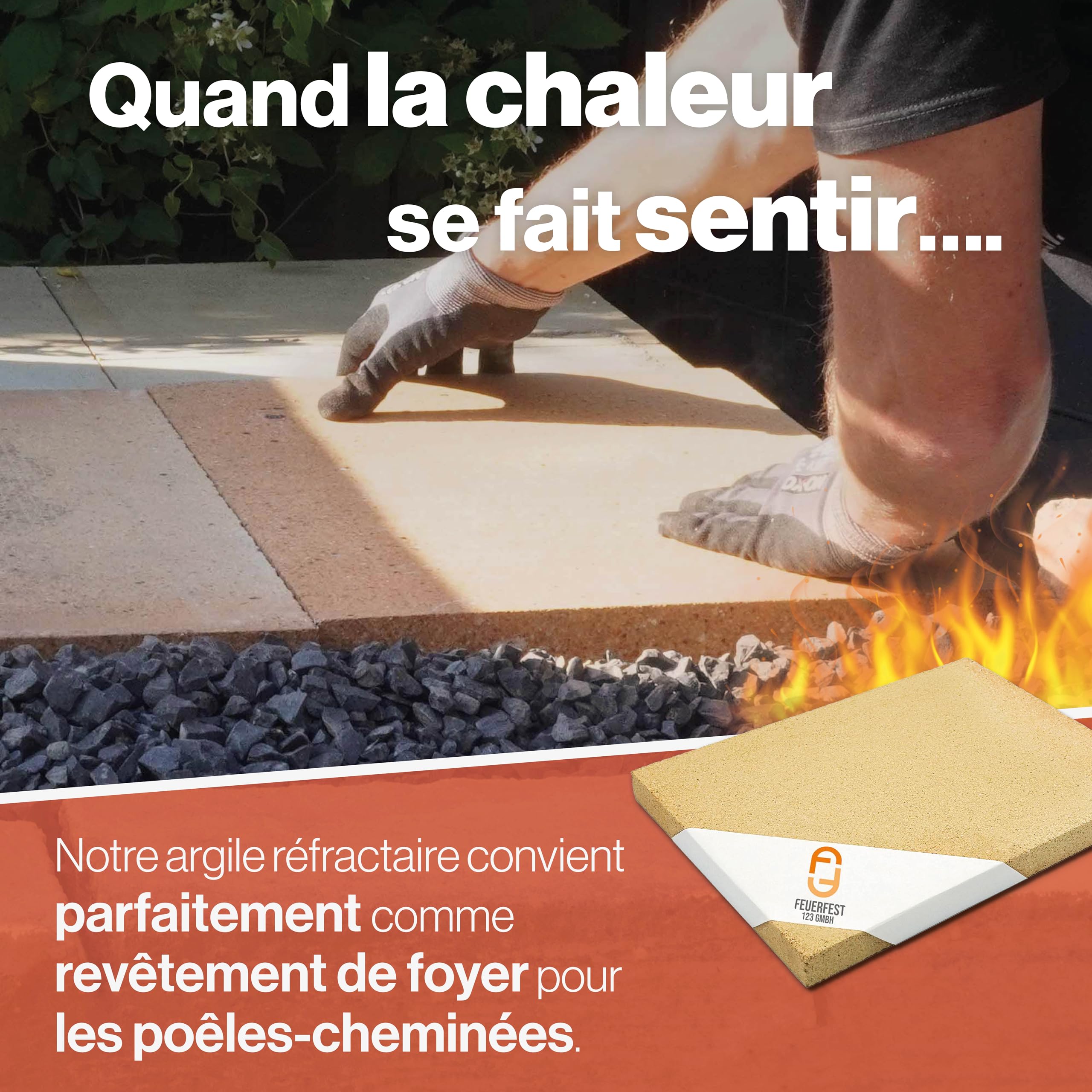 Plaque réfractaire, briques réfractaires comme revêtement de poêles et cheminées, résistant à la chaleur jusqu'à 1400 °C, chamotte pour une accumulation efficace de la chaleur [400x300x20 mm]