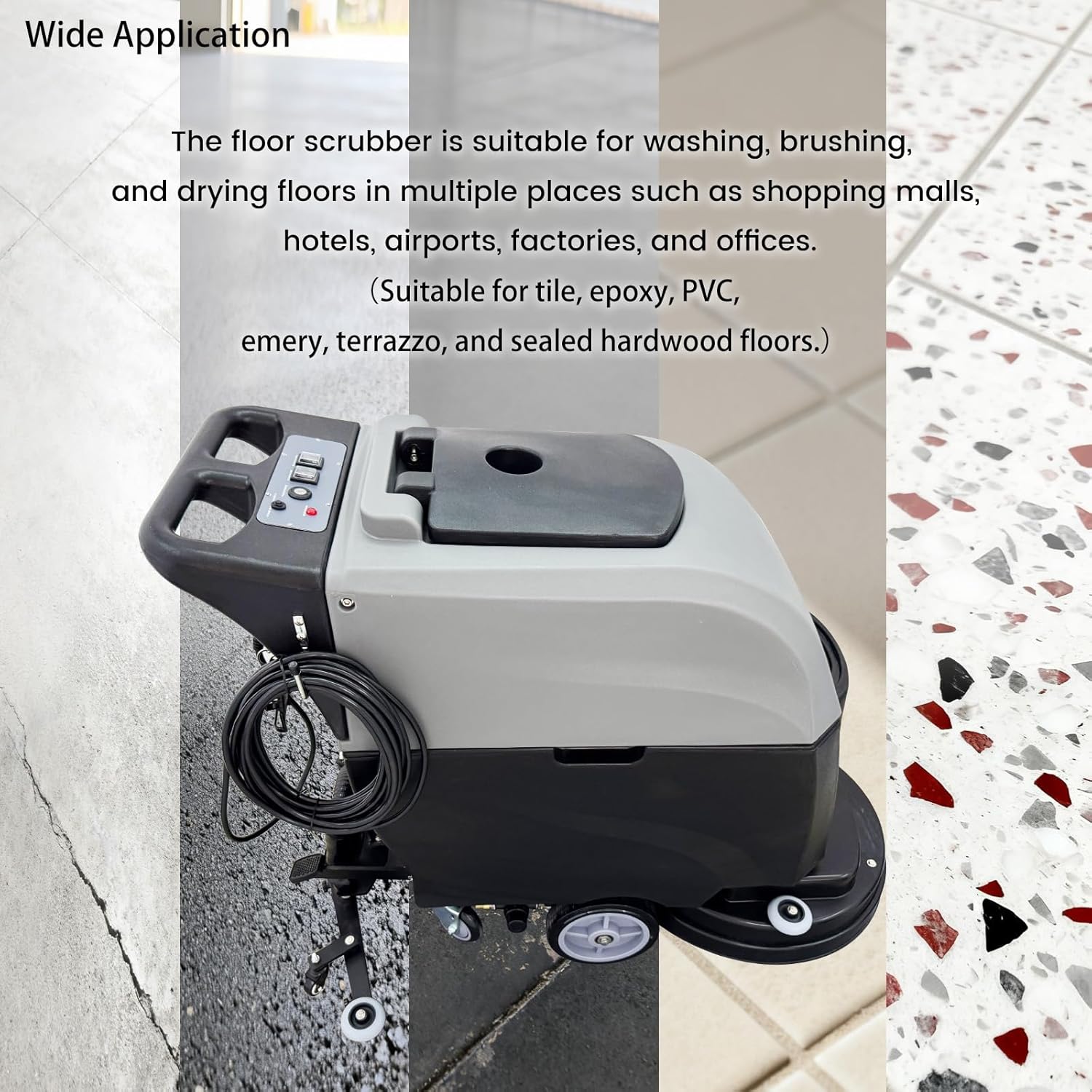 110V Commercial Auto Floor Scrubber Machine - 20" (510mm) Brush, 173RPM Speed, 23.8 Gallons Dual Tanks , 1750m²/h Cleaning Rate, Commercial Walk-Behind Floor Polisher