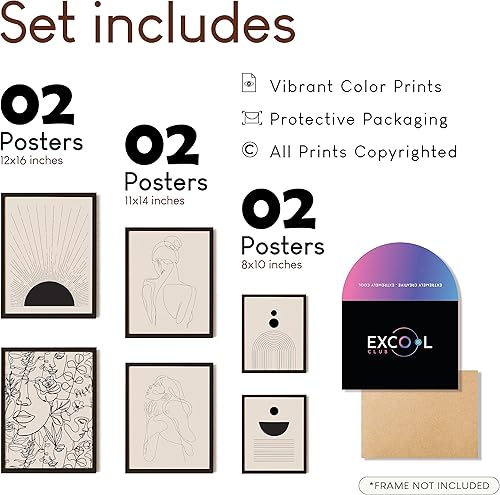 Miniatura 2 de EXCOOL CLUB Arte abstracto para pared en blanco y negro para dormitorio, decoración de pared de arte abstracto de 12 x 16 pulgadas, impresiones de