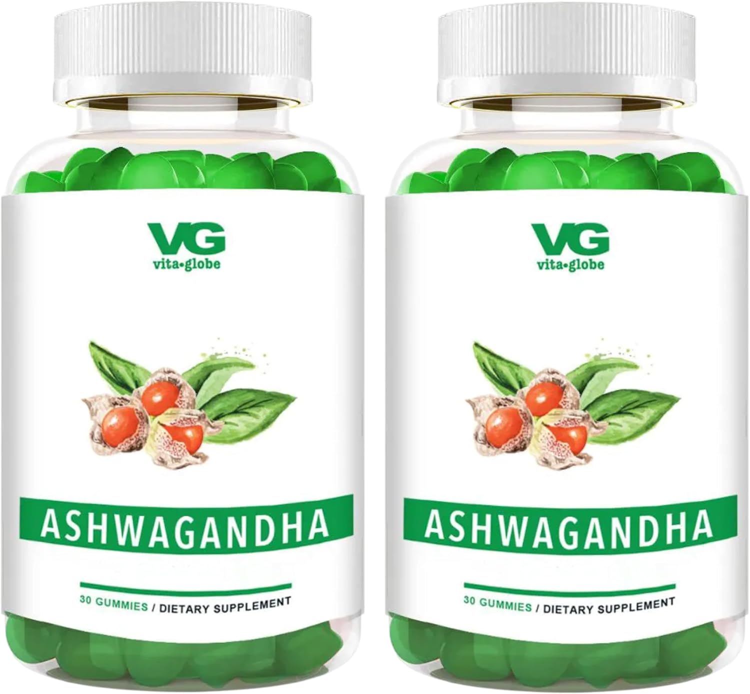 VITA GLOBE Ashwagandha Gummies 25mg with Vitamin D2 100mcg and Zinc 2mg, Ashwagandha for Men and Women, Supplement for Everyday Wellness, Mood Balance and Immune Nutrition, 60 Count, 2 Pack