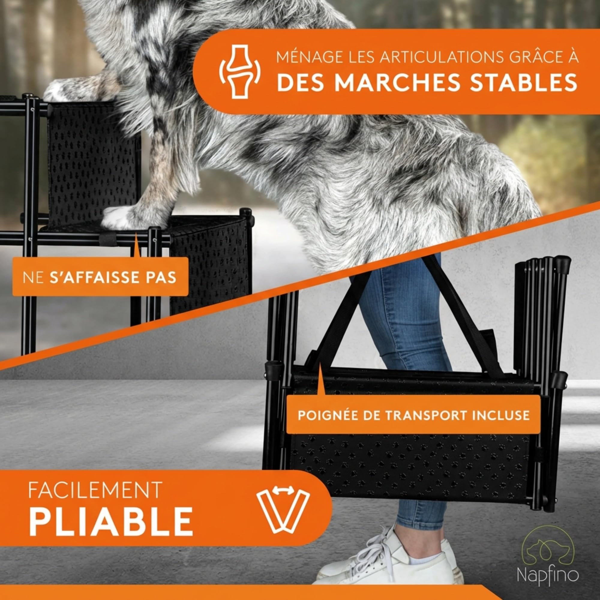 Escalier pour chien jusqu'à 60 kg – Rampe pliable pour chien – Rampe de voiture pour petits et grands chiens – Aide à l'entrée de la voiture – Rampe pour chien adaptée à toutes les voitures –