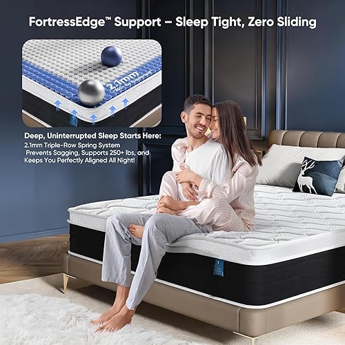 Miniatura 4 de Queen Mattress 12 Inch 80''*60''*12'' Medium Firm Hybrid with Memory Foam Individual Pocket Springs Edge Support Motion Isolation Pressure Relief