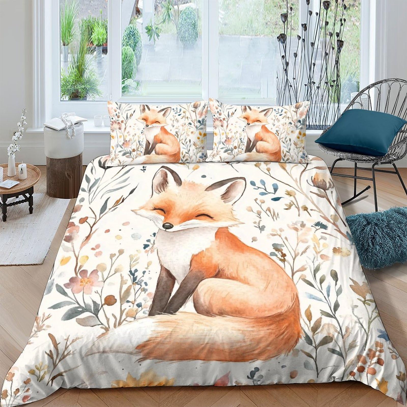 Ctjqhvkz Style-1 3D Printed Fox Forest Fitted Sheet Microfiber Soft Autumn Leaves Bed Cover For Bedroom Guest Room Decor Single（135X200cm）