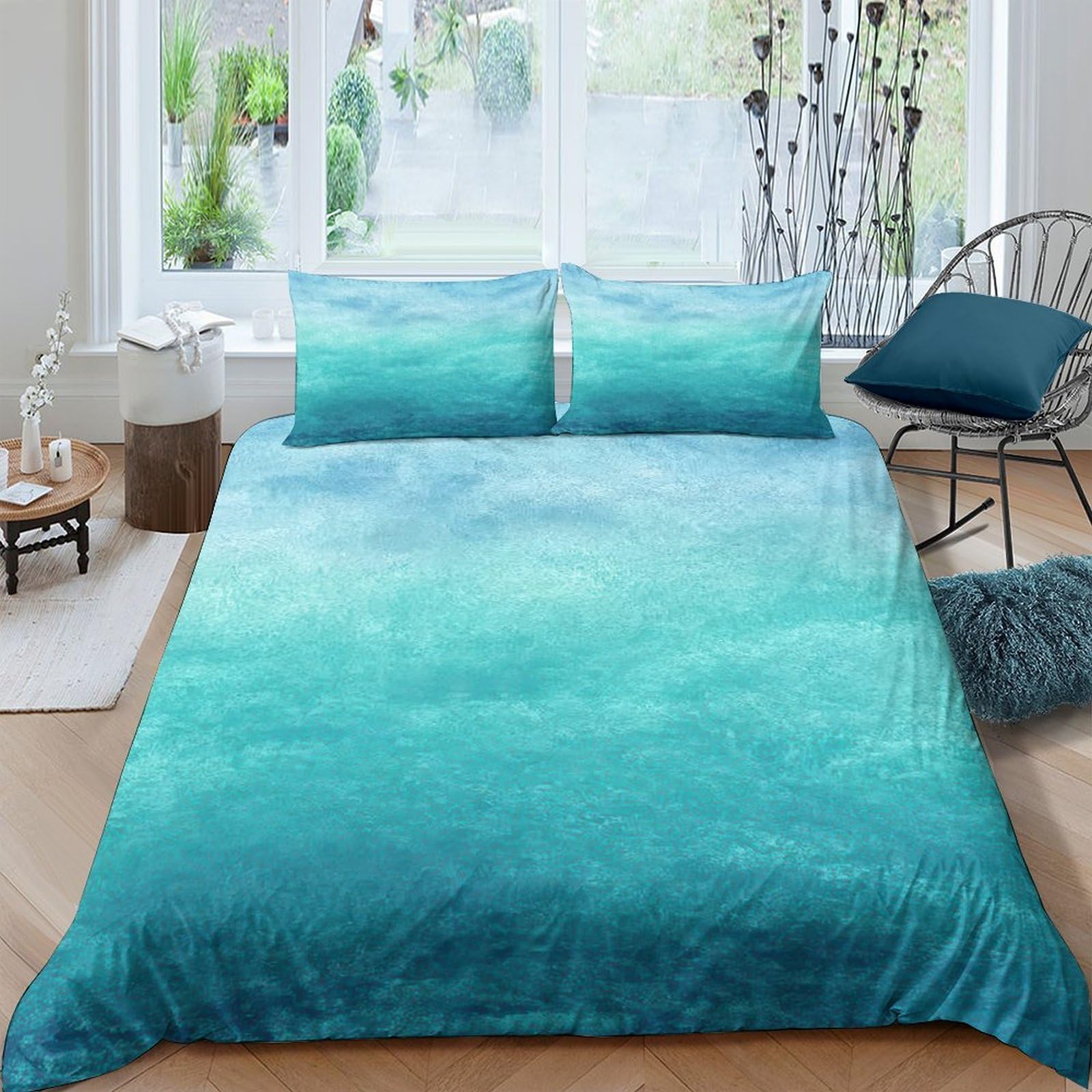 Ctjqhvkz Style-9 3D Printed Ocean Gradient Fitted Sheet Microfiber Soft Blue Watercolor Mattress Cover For Bedroom Decor Dorm Protection Single（135X200cm）