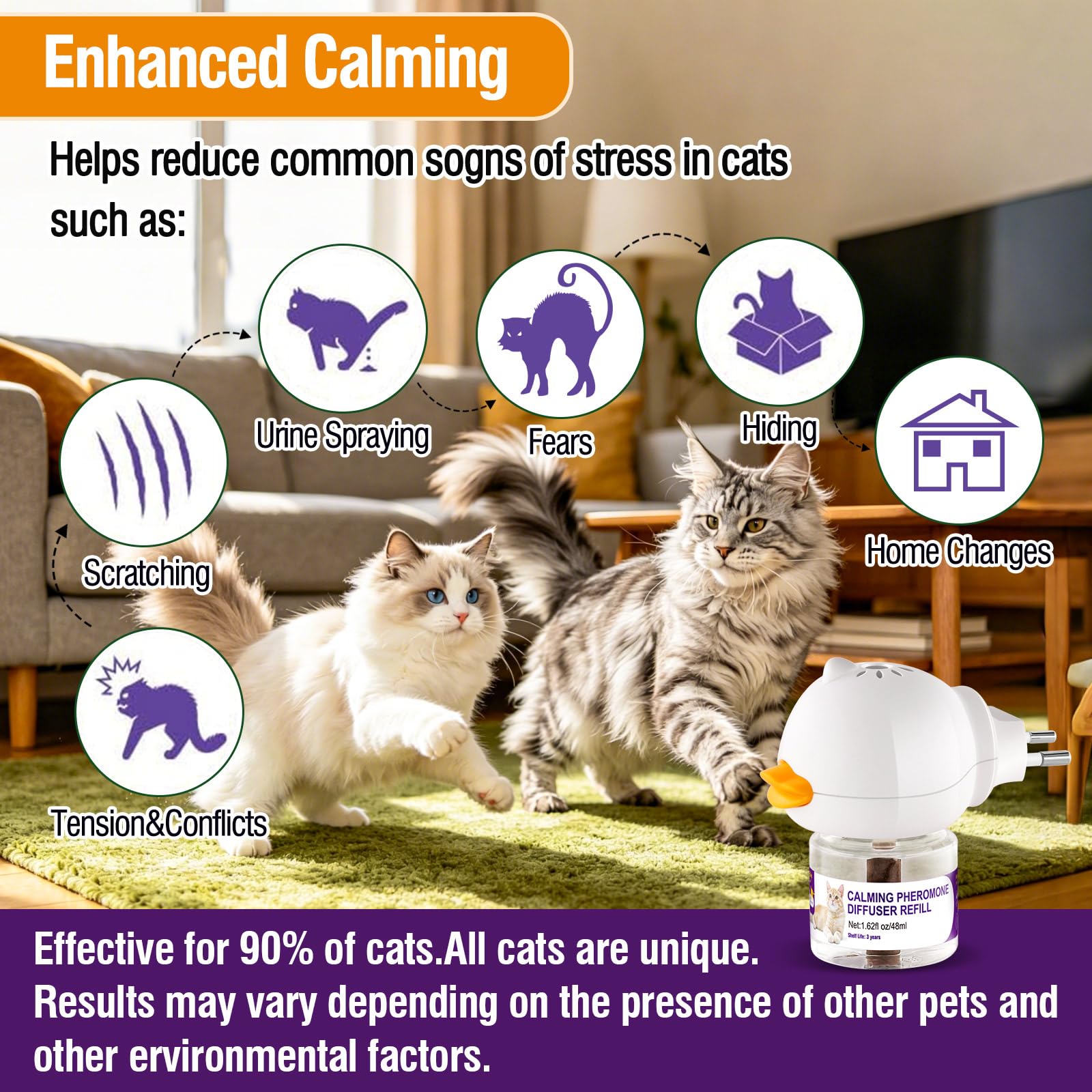 Diffuseur Et Spray Calmants De Phéromones pour Chats,Soulagement du Stress Réduisent Les Bagarres Et Les Griffures,Solution Sûre Et Efficace pour Les Chats Anxieux (2 Recharge+1 Spray)