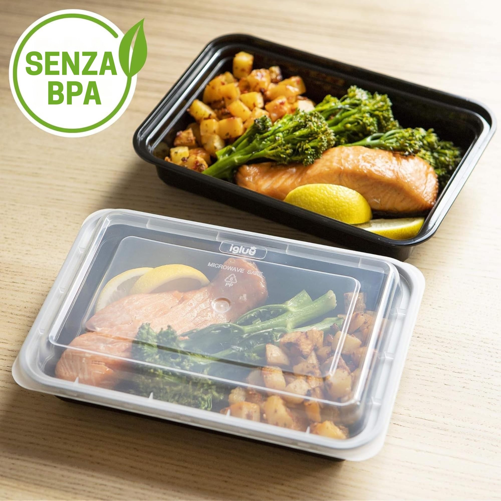 Igluu Meal Prep Contenitori per Alimenti in Plastica Riutilizzabili con Coperchi (Set da 10) – Impilabili, Microonde, Freezer e Lavastoviglie – 828 ml – 1 Scomparto – Senza BPA