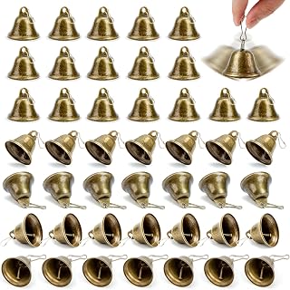 MCPINKY Craft Small Bells, 45PCS Bronze Jingle Bells Vintage Bells 1.7" x 1.5" Small Brass Bells with Spring Hooks Hanging for Wind Chimes Housebreaking Doorbell Wedding Decor