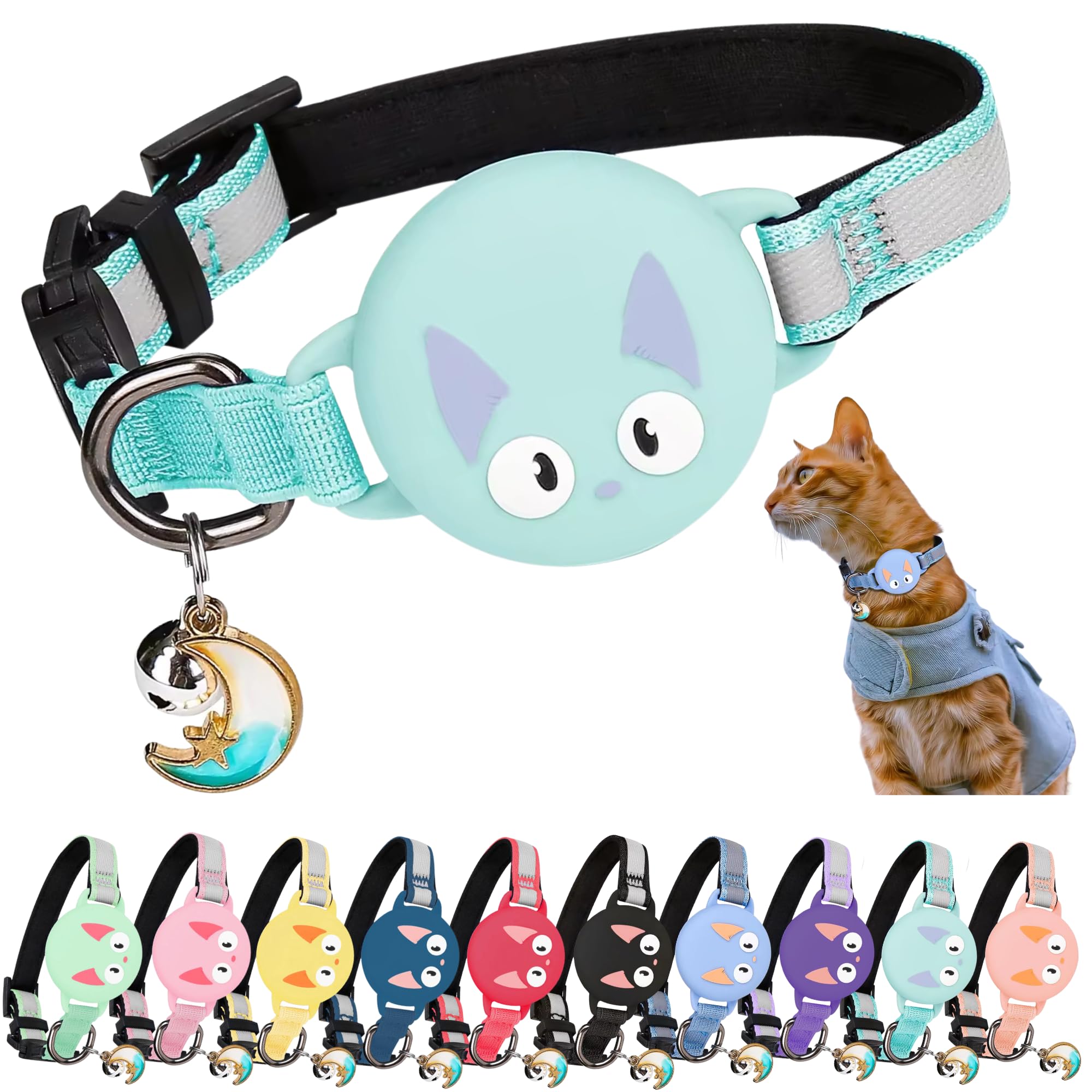 Collar para Gato con Accesorio Compatible con Airtag de Apple, GPS Reflectante y Luminoso para Gato con Anti-estrangulamiento, Ajustable, GPS Airtag No Incluido