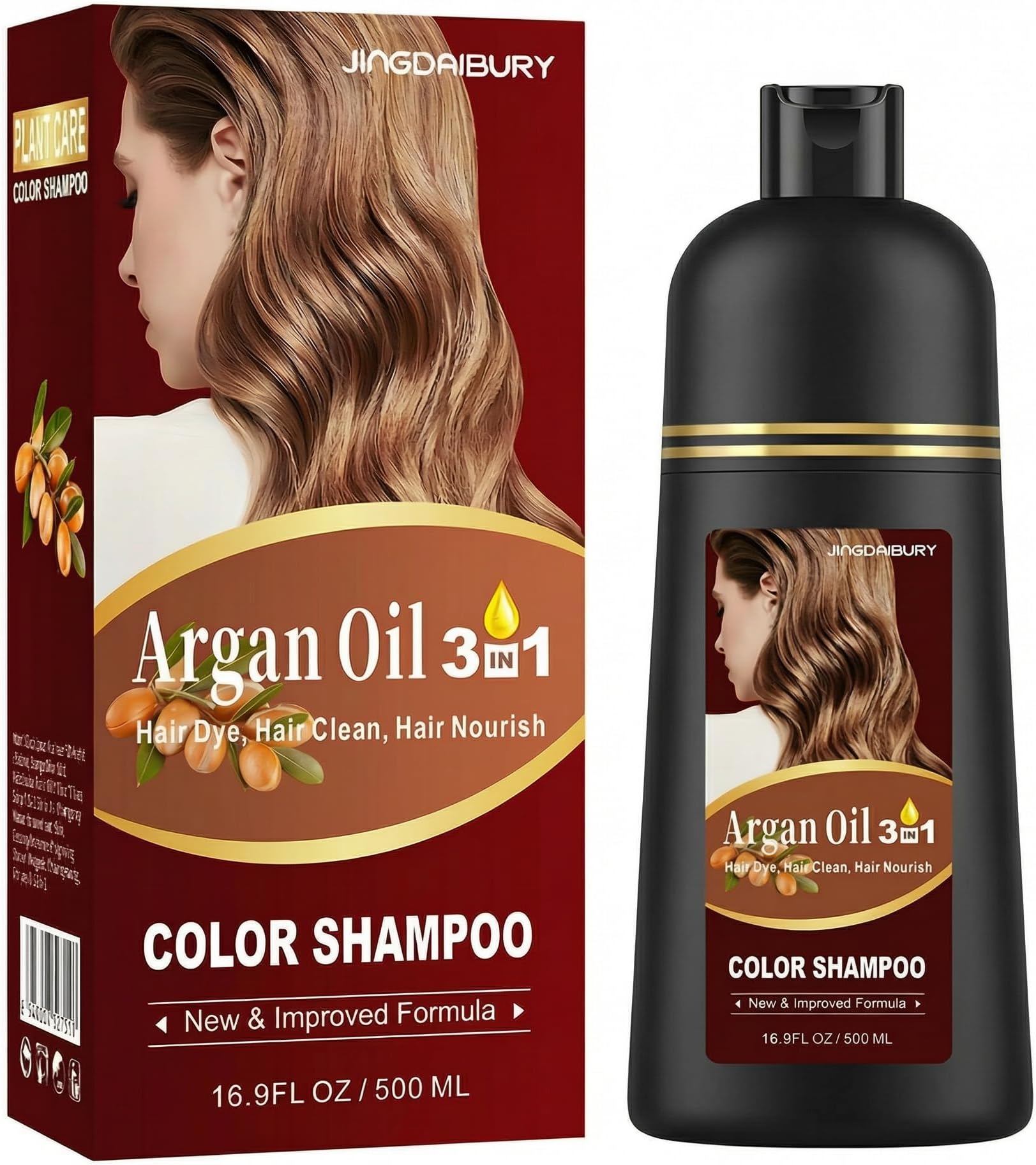 Blonde Brown Hair Dye 16.9 Fl Oz, Argan Oil Hair Shampoo, 3 in 1 Hair Dye Shampoo, Easy To Use, Semi-Permanent Hair Color Shampoo (Blonde Brown)
