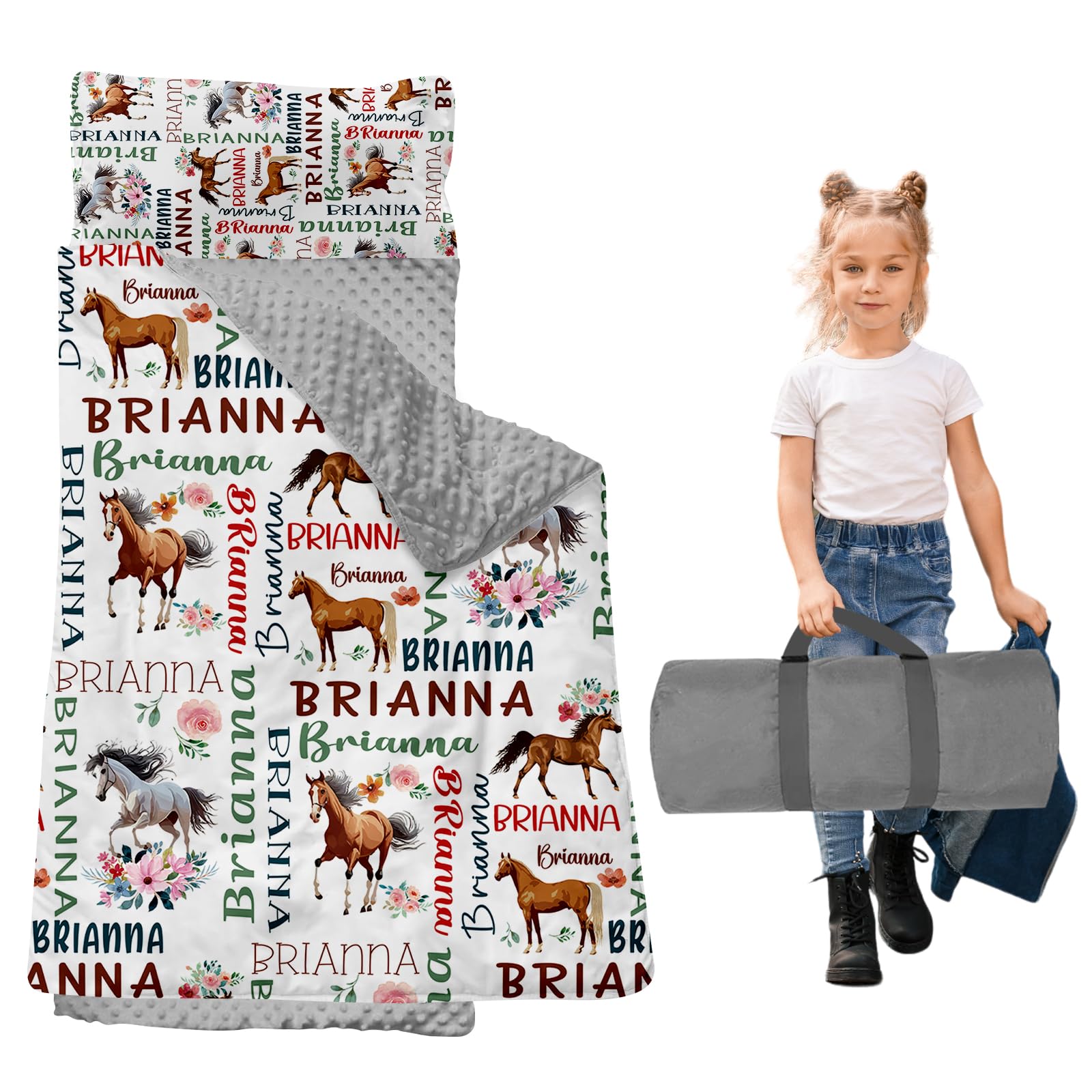 Dyoart, Personalized Toddler Nap Mat with Pillow and Blanket - Roll Up Nap Mat for Preschool, Daycare - Custom Names Soft Kids Sleeping Bags -