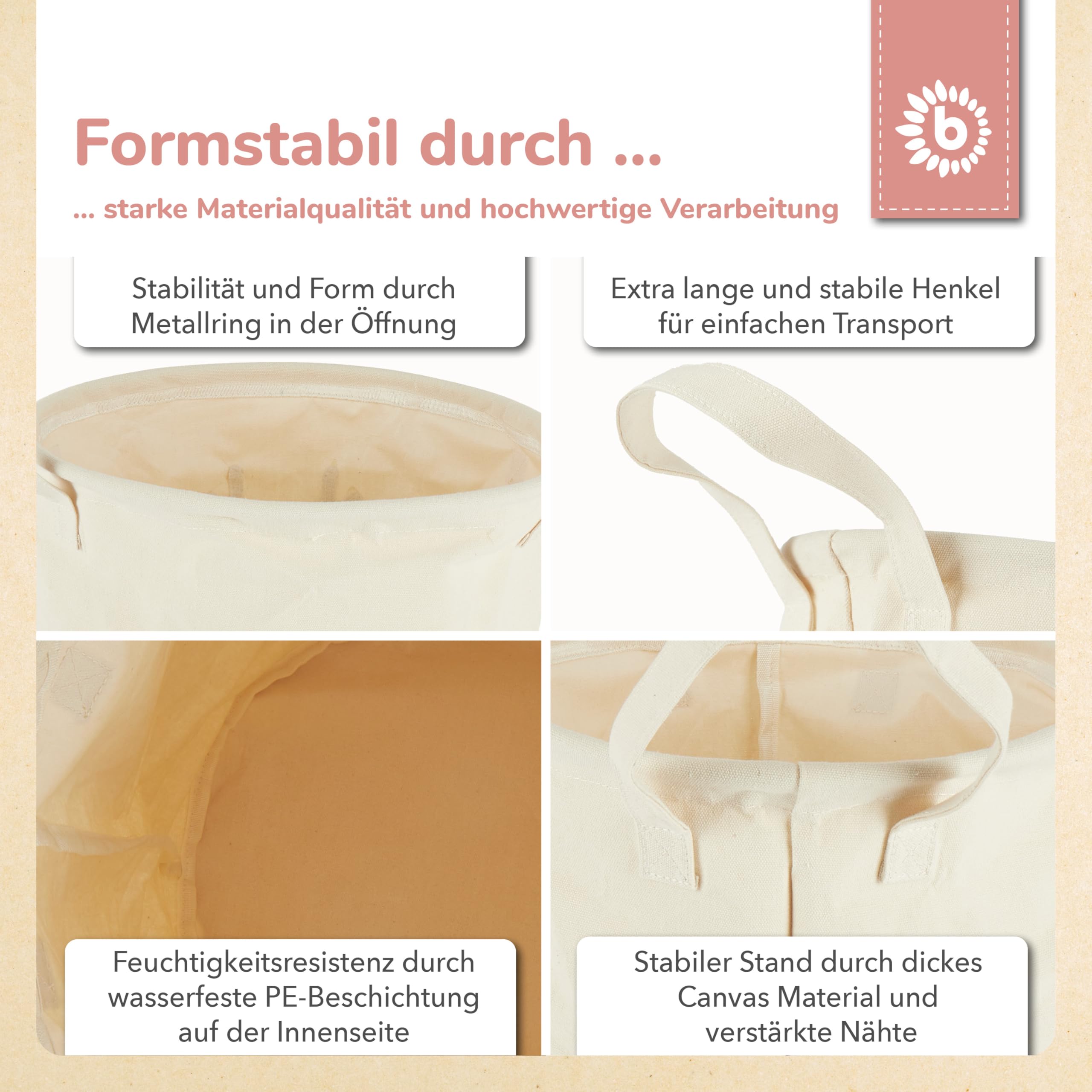 Bieco Wäschekorb Baby Reh Ella | Großer Aufbewahrungskorb Kinder Baumwolle und Wasserabweisend | Aufbewahrung Kinderzimmer | Wäschekorb Kinder