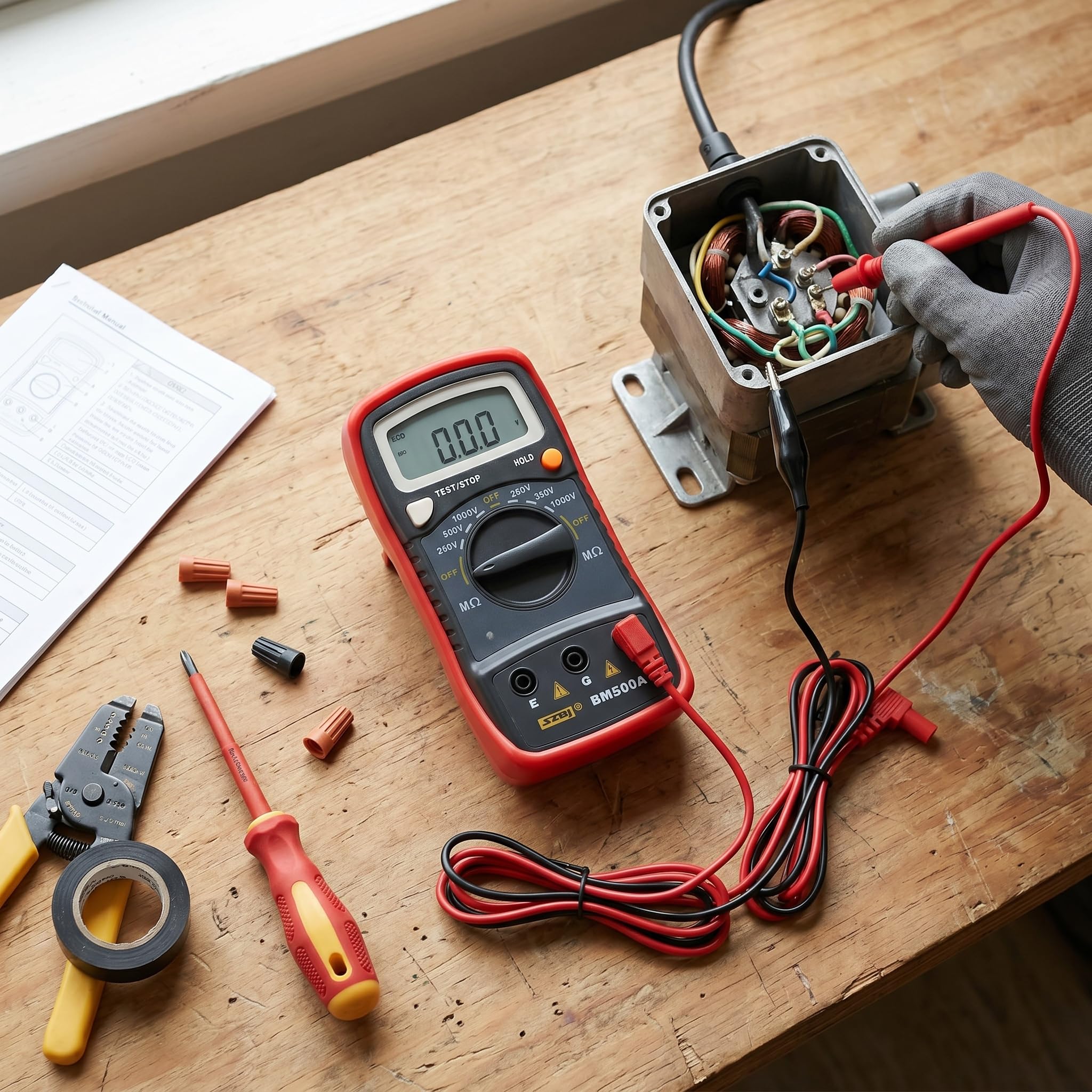 BM500A 1000 V Digitaler Isolationswiderstandstester, LCD-Megohm-Messgerät, 1999 MΩ, Abtastrate 2,3 Mal/Sek., Kondensatortester, Geeignet für Verschiedene Elektrische Geräte
