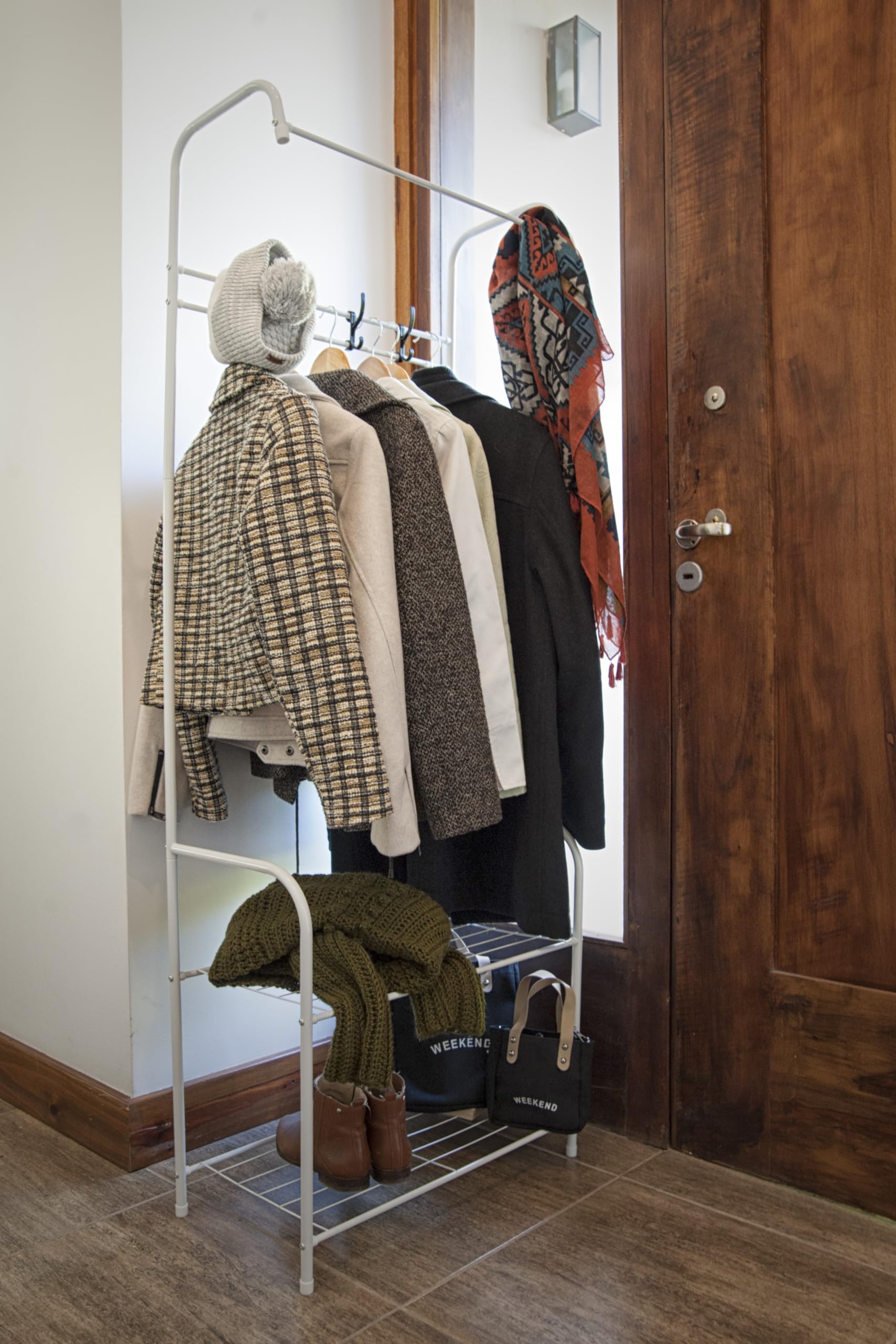 Appendiabiti Da Terra Con Scarpiera - 163cm, Bianco, Con Ganci E Ripiani - Foto 2