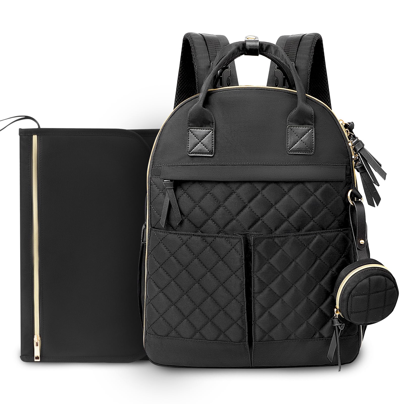 ILCOLPO Diaper Bag Backpack, Baby Diaper Bag with 18 Pockets, Large Baby Bag Backpack for Girl Boy, Waterproof Diaper Bag with Changing Pad,Wet Dry Bag, Black