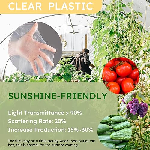 Miniatura 3 de Película de plástico para invernaderos de 8 x 25 pies, cubierta de repuesto transparente resistente a los rayos UV, para horticultura, jardinería y