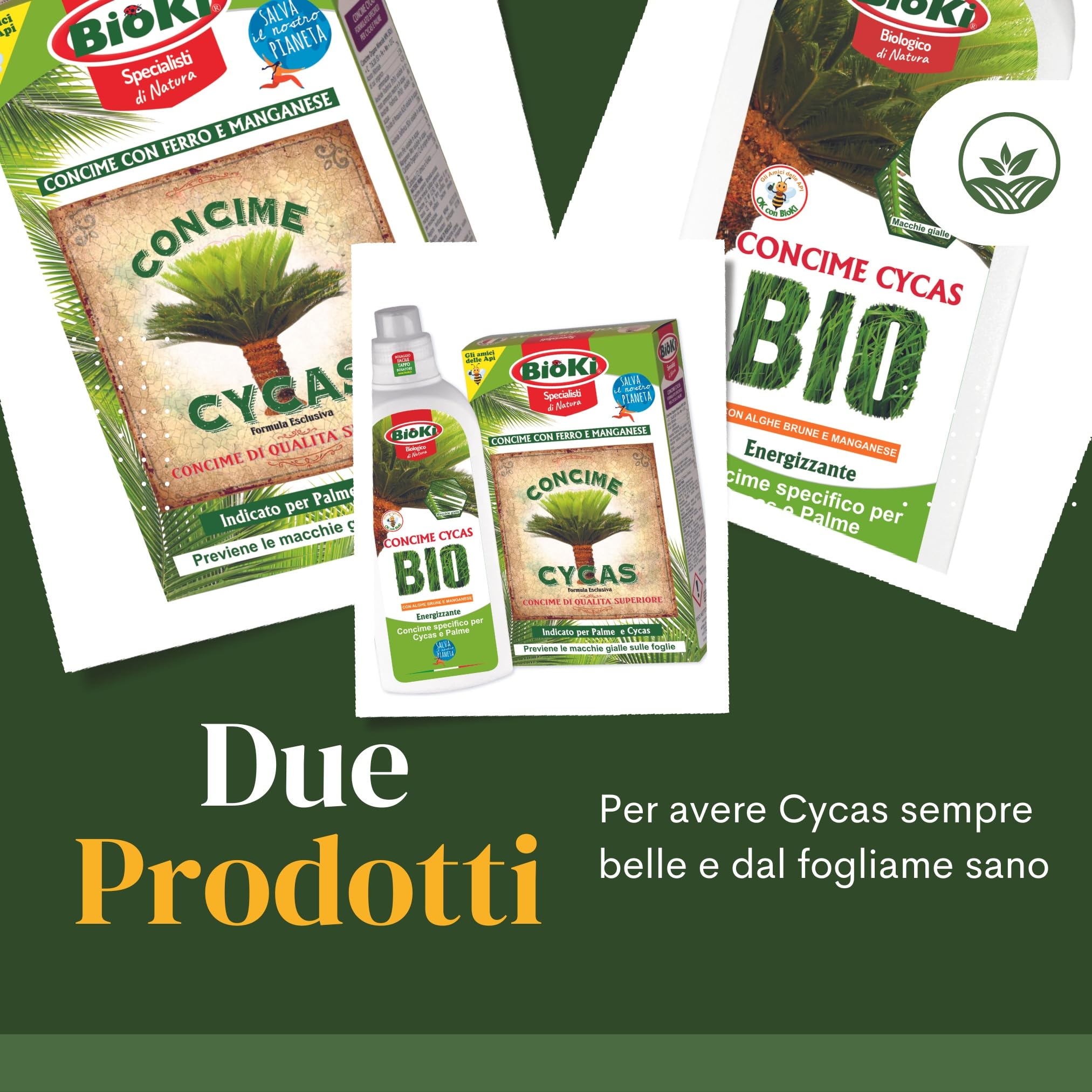 Bioki® Energizzante per Piante Verdi Tropicali Liquido + Concime Naturale Per Cycas Con Azoto Organico, Fosforo E Potassio per Foglie Sempre/Verdi E Rigogliose (COMBO PACK)