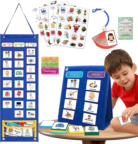 Taskids Calendario visual para niños con autismo, tabla de rutina 3 en 1, tabla de responsabilidades para niños, tabla de tareas semanales, horario