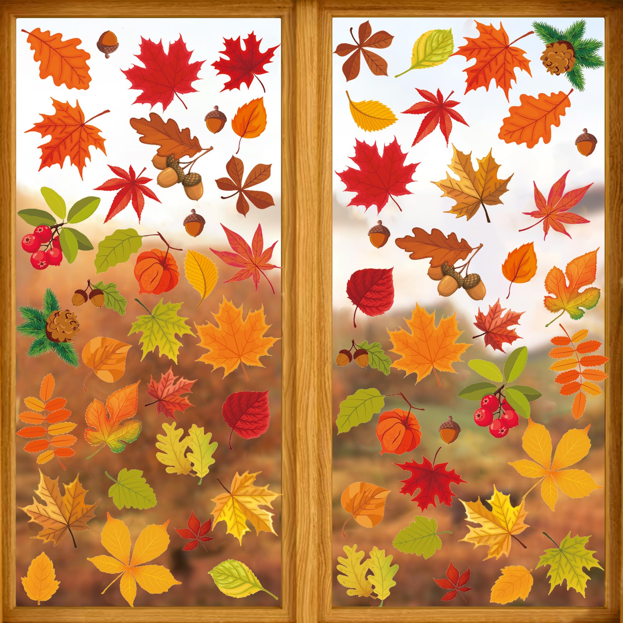 Amazon.com: Fall Window Clings - 6 Sheets Autumn Maple Leaf Window ...