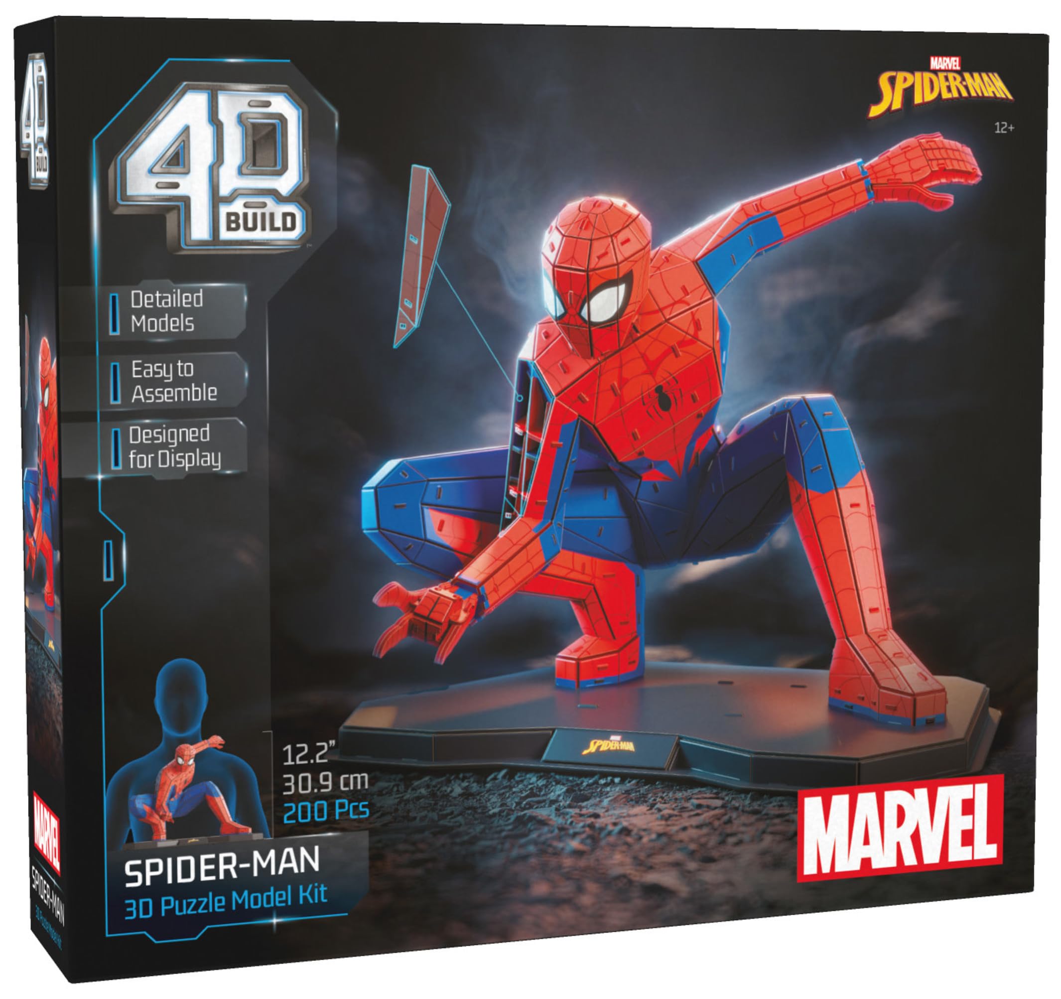 4D Build, Marvel Spider Man 3D Puzzle Model Kit Full-Body Pose, Desk Décor, Adult Puzzles, Building Toys, 3D Puzzles for Adults & Teens, Marvel Collectibles, 195 Pieces, for Ages 12 & Up