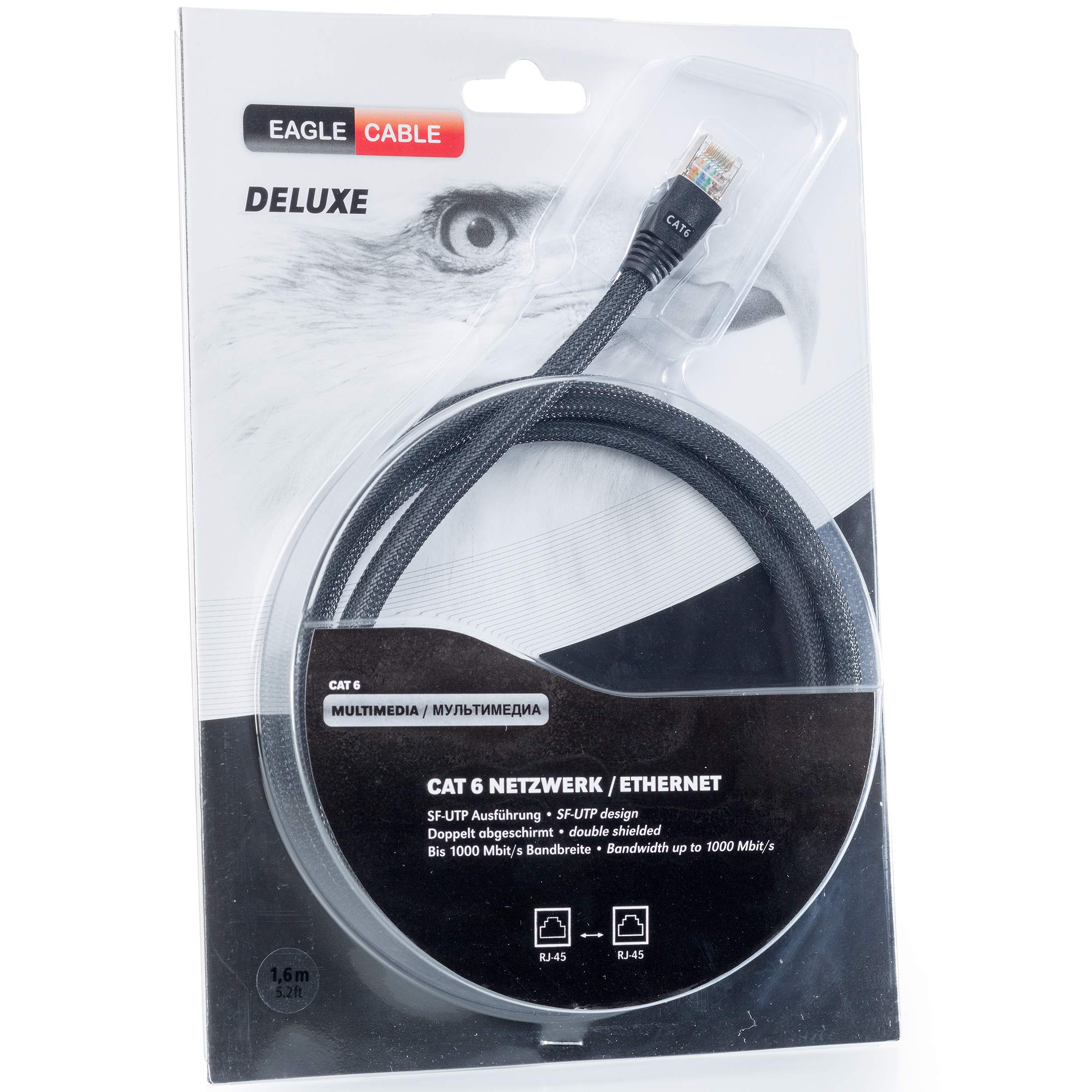 Eagle Cable by INAKUSTIK – 10065000 – Cable de red Deluxe CAT6 | Cable LAN para transmisión de audio HD y vídeo HD | 100 m en negro | apantallamiento doble – Conductor de datos grueso (AWG 24) –