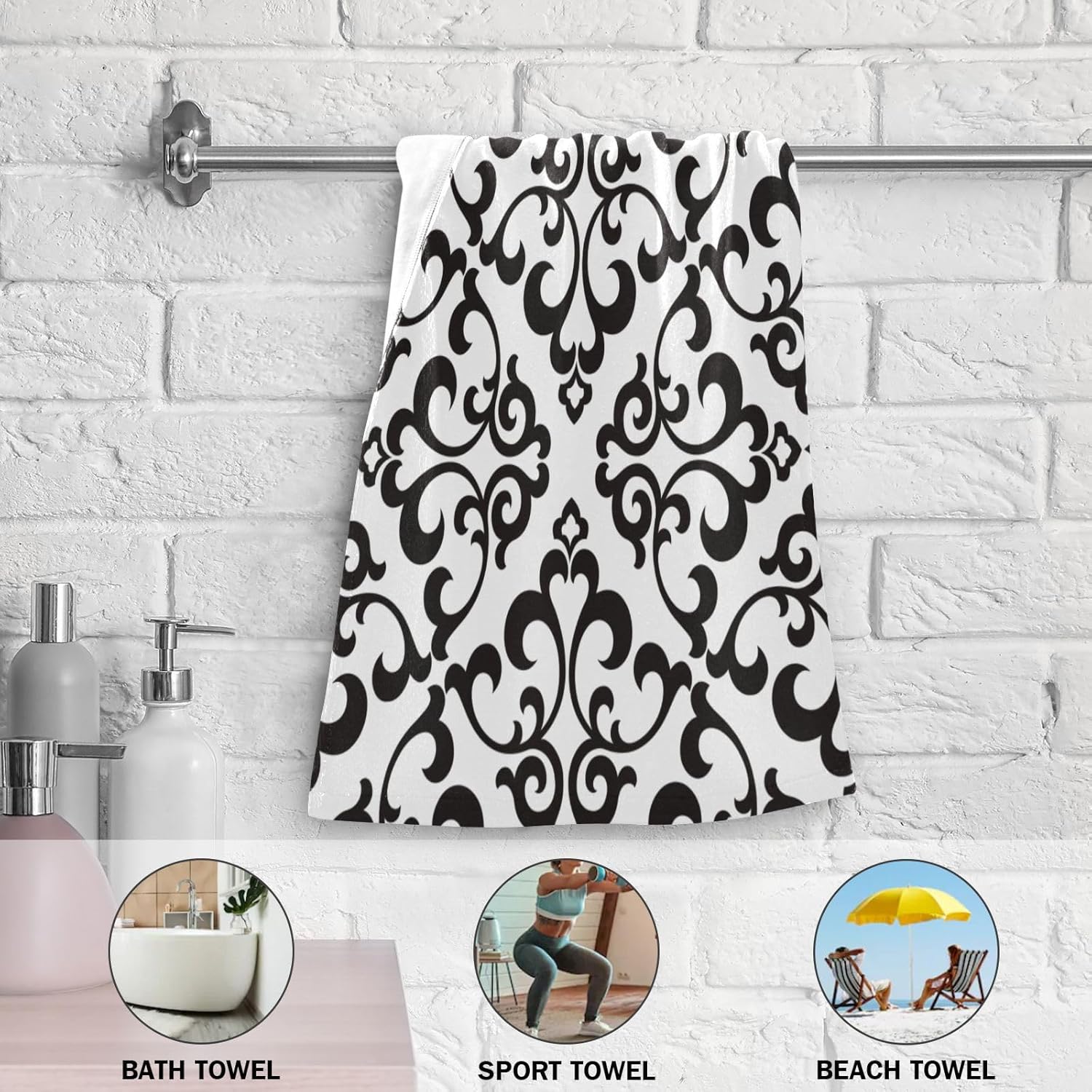 2 Pack White Black Boho Floral Hand Towels for Bathroom,Soft Absorbent Vintage Abstract Flower Modern Bath Hand Towels for Kitchen,Decorative Guest Bathroom Towels for Face,Shower,Gym 14"x28" - Image 5