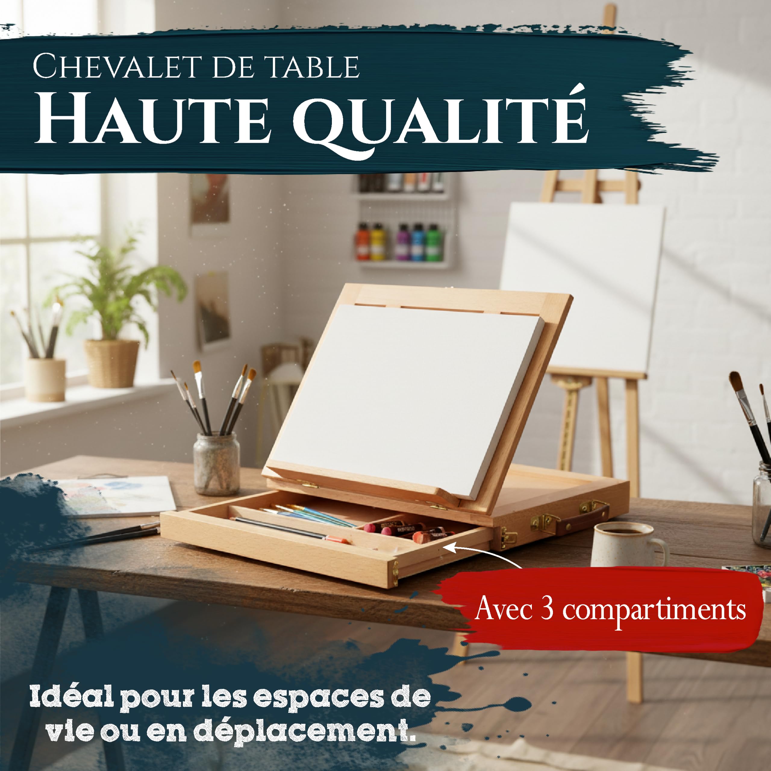 Artina mallette chevalet boîte planche à dessin avec tiroir rangement table | 33,5x26x27cm des accessoires et fournitures avec Malette Compartiments peinture artiste antidérapant peindre dessiner Colmar