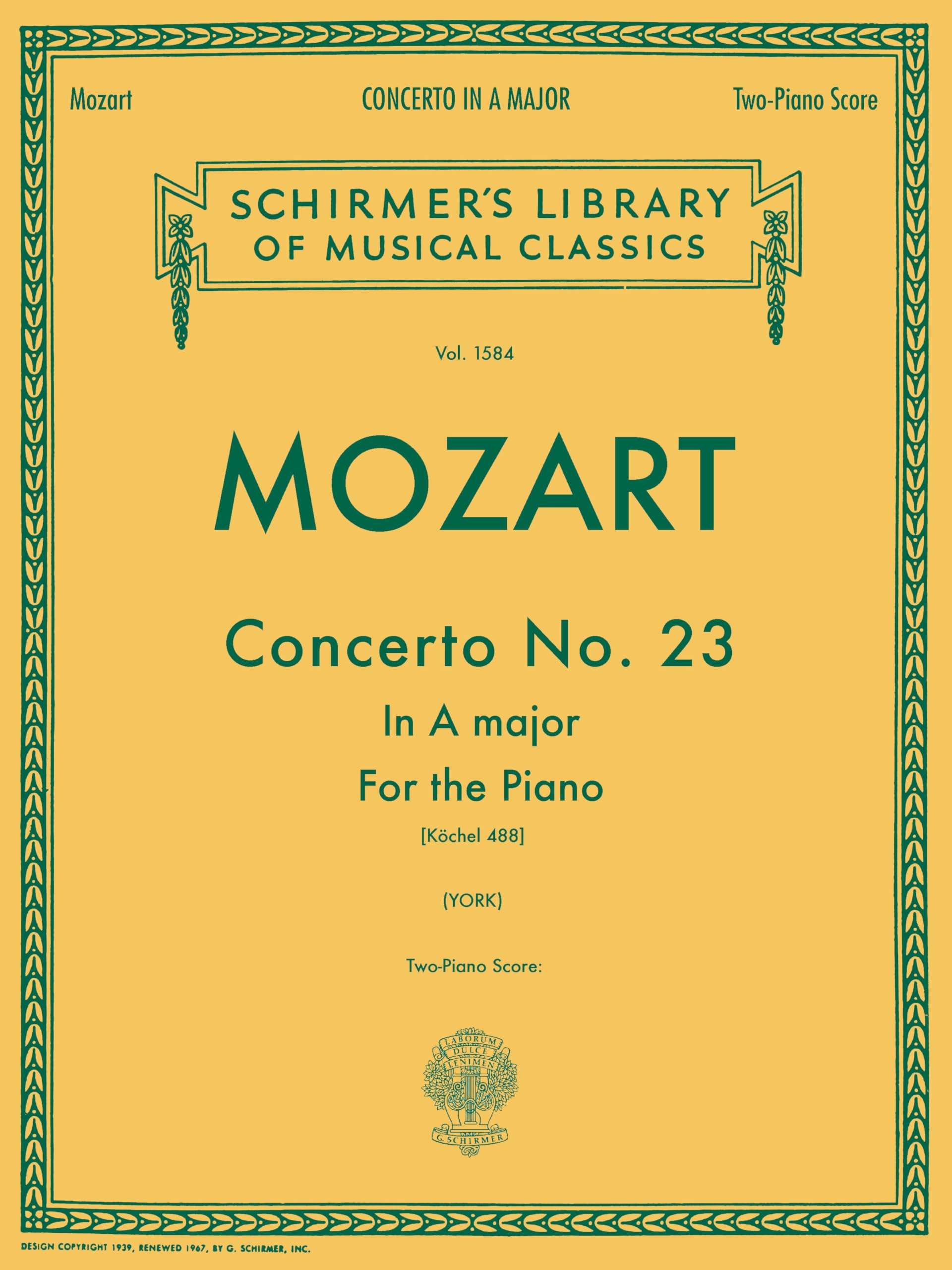Wolfgang Amadeus Mozart Piano Concerto No.23 In A Major (2-Piano Scor: Two Pianos, Four Hands: 1584 (Schirmer's Library of Musical Classics)