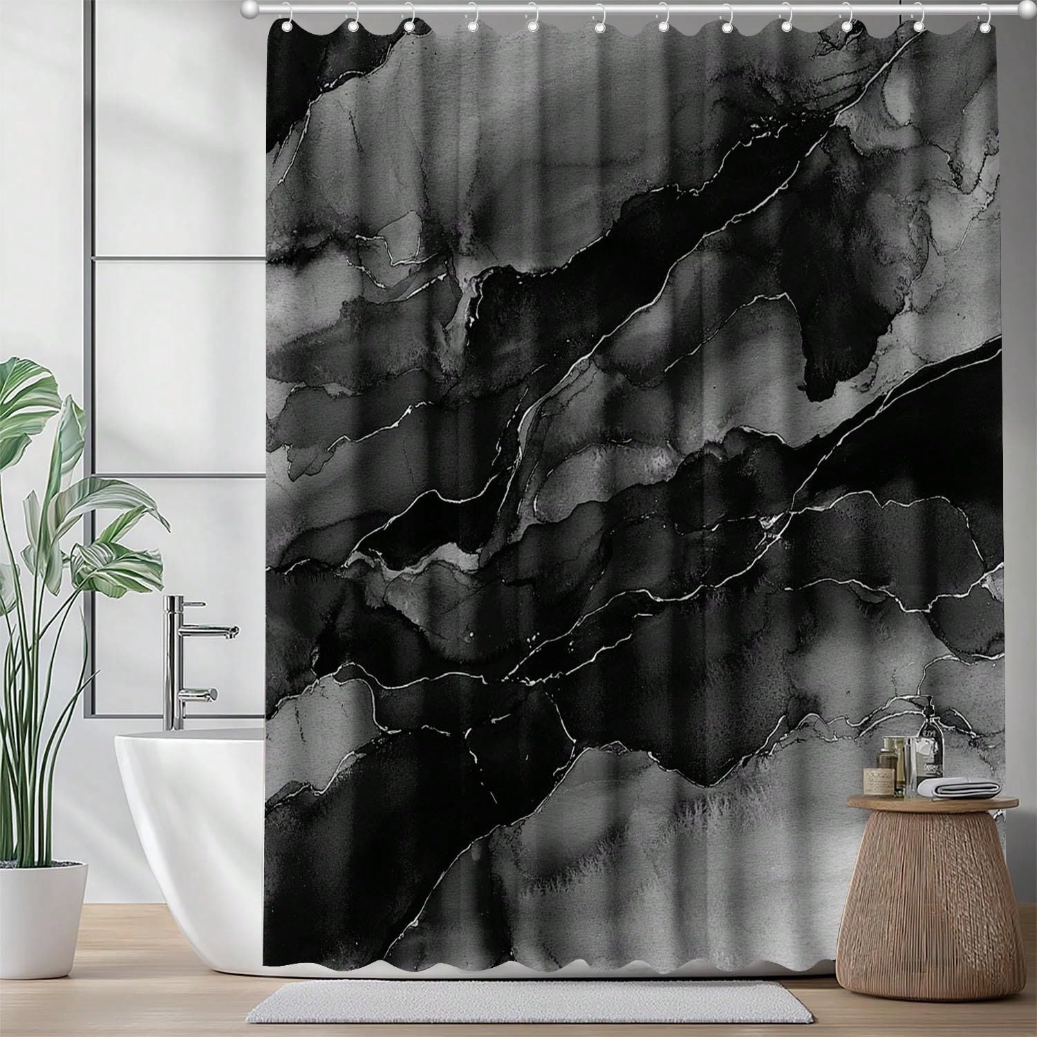 Rideau de Douche à imprimé numérique dégradé Noir et Blanc, Rideau décoratif pour préserver l'intimité des salles de Bain de la Maison et de l'hôtel (300 x 200 cm / 118 x 79 Pouces (L x H))