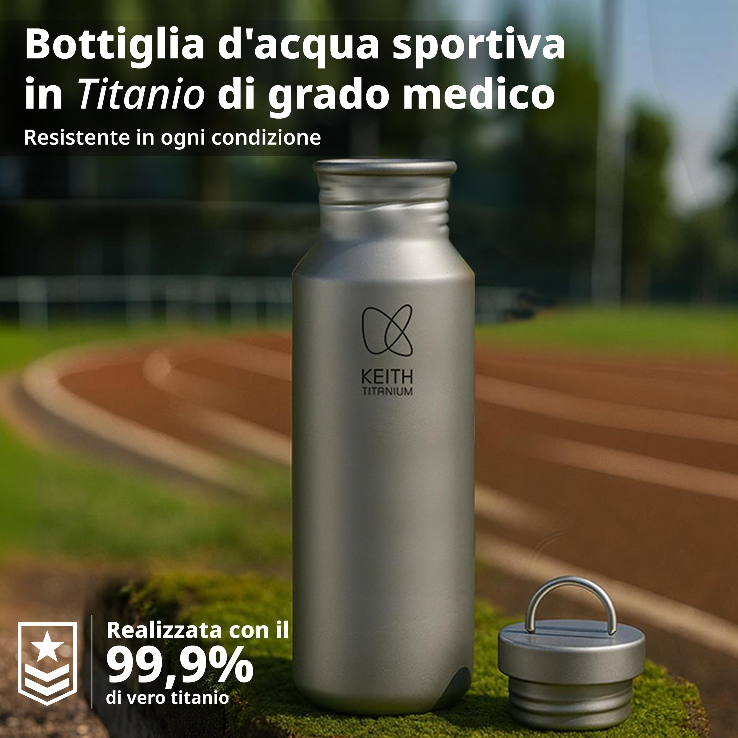 KEITH Borraccia In Titanio 900 Ml Con Tappo Largo - Leggera E Resistente Per Escursionismo, Campeggio, Ciclismo - Include Custodia In Stoffa