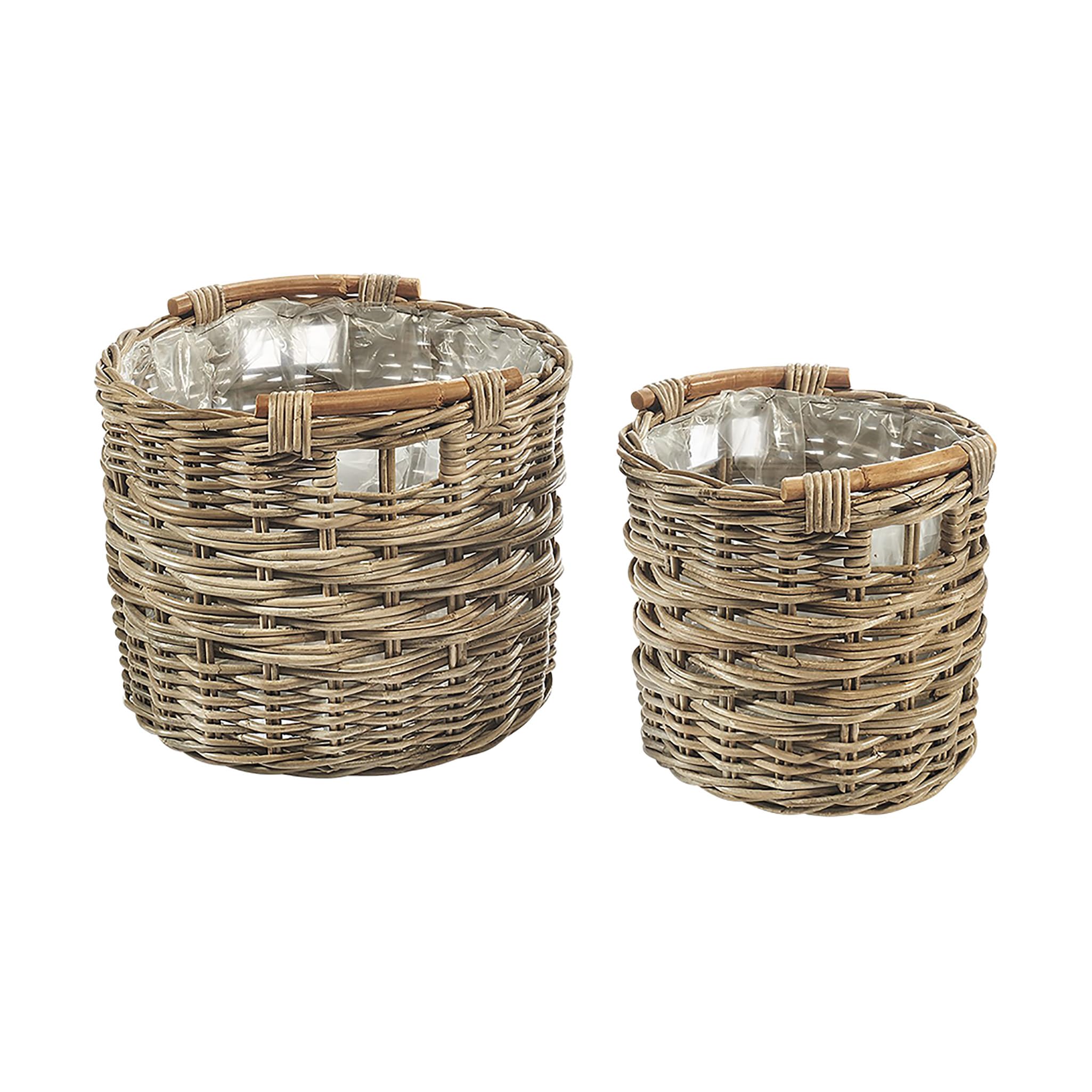 Kobolo 2er Set Pflanzkorb Rattan rund Größe 1 mit 34x34x32 cm Kubu Grey