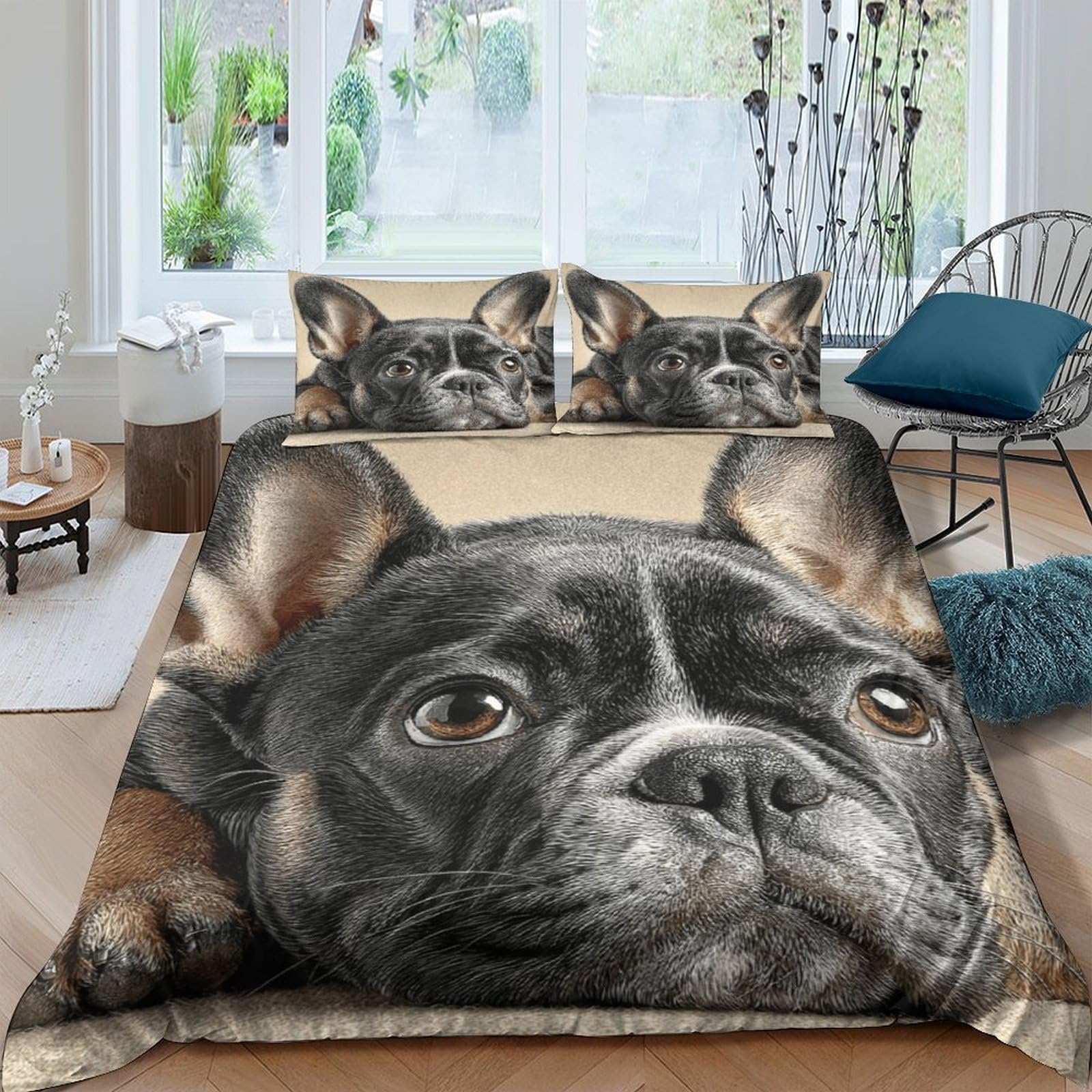 Ctjqhvkz Style-1 3D Printed French Bulldog Fitted Sheet Microfiber Dog Pattern Bed Cover For Bedroom Dorm Decor Mattress Protection Single（135X200cm）