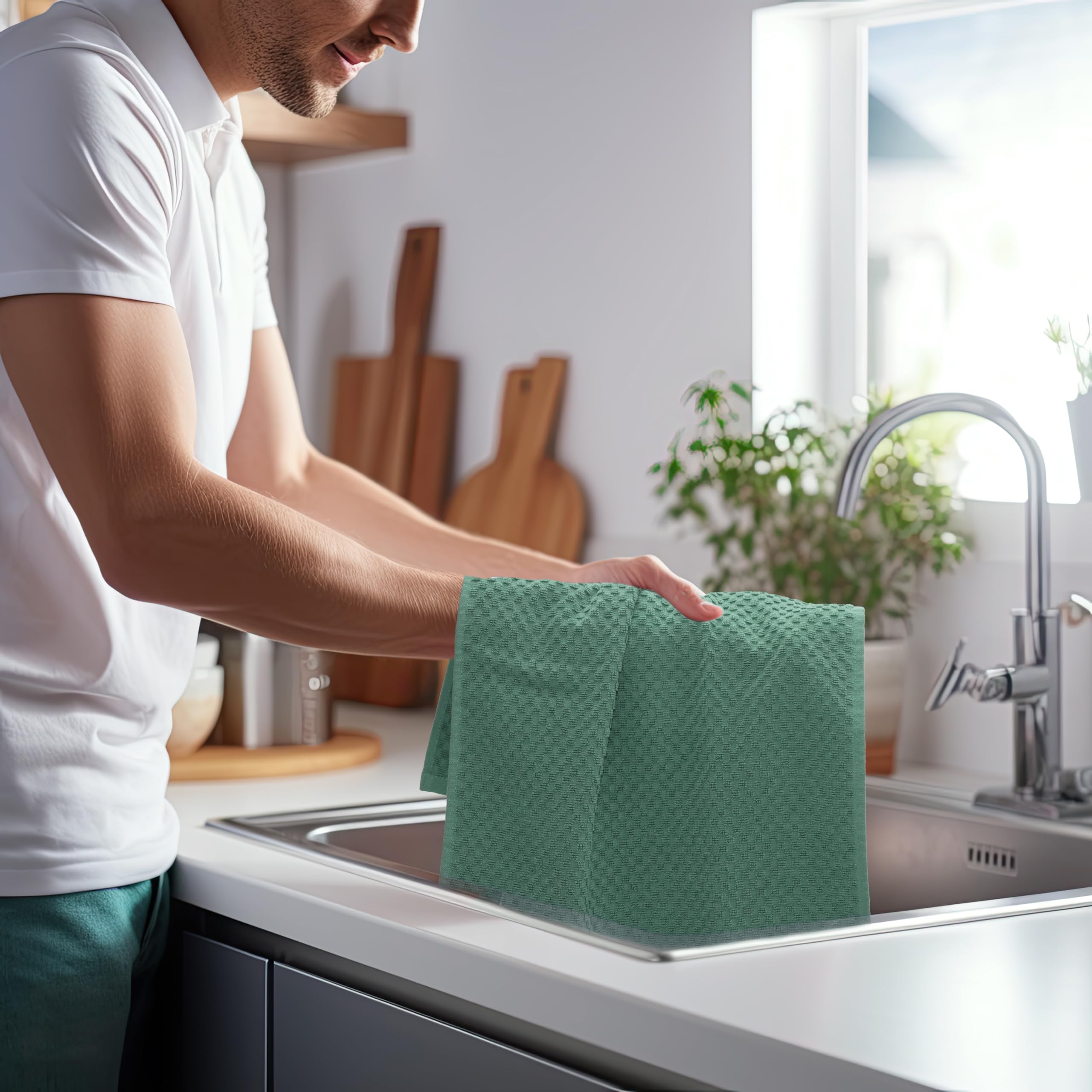 COTTON CRAFT Set di 8 strofinacci in spugna, 100% cotone, trama a nido d'ape, morbidi, assorbenti, ad asciugatura rapida, a basso contenuto di lanugine, riutilizzabili, 40,6 x 71 cm, bianco (seafoam)