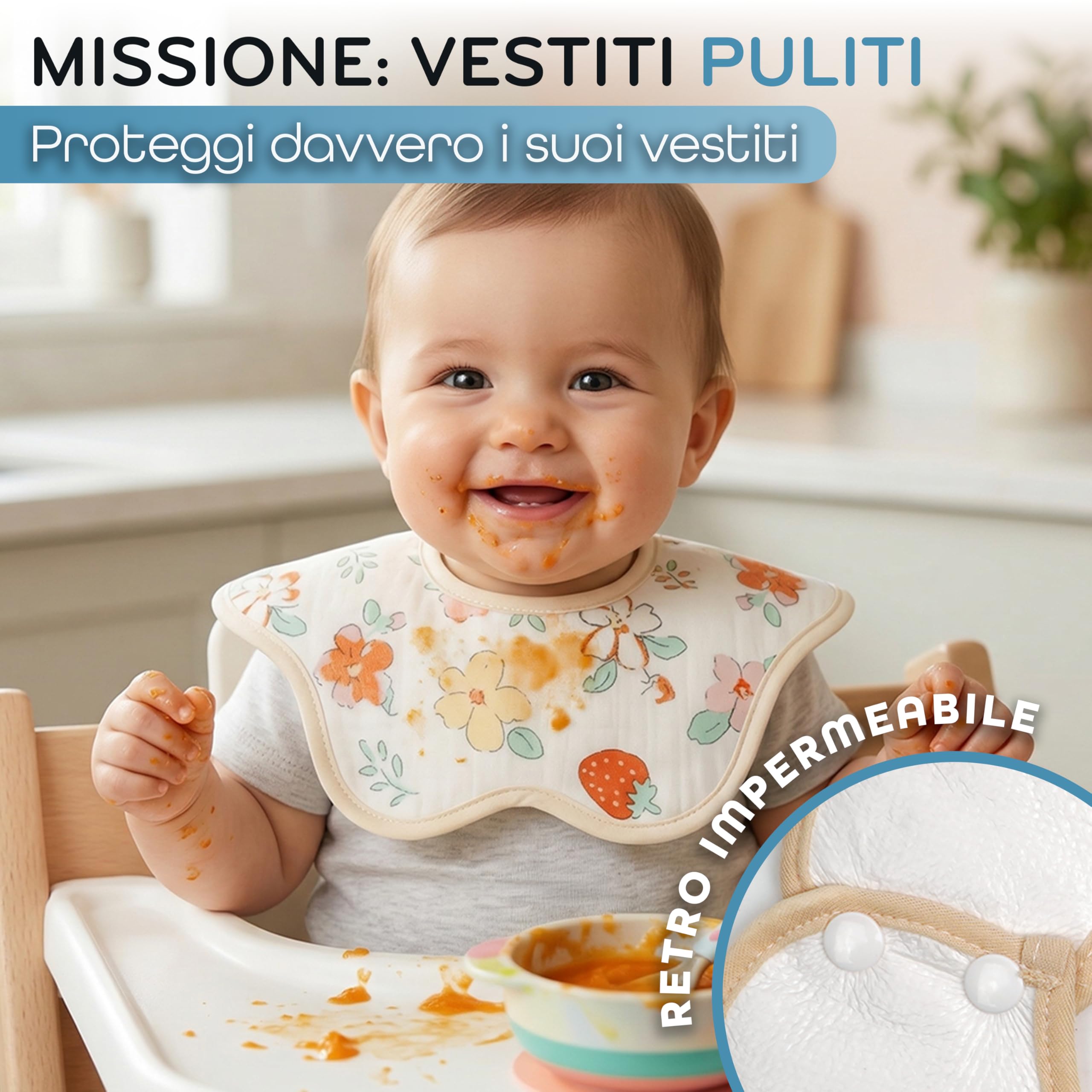 Bavaglini Neonato Impermeabili Set 6 Pezzi in EVA, Protezione Pappa per Neonati e Bambini