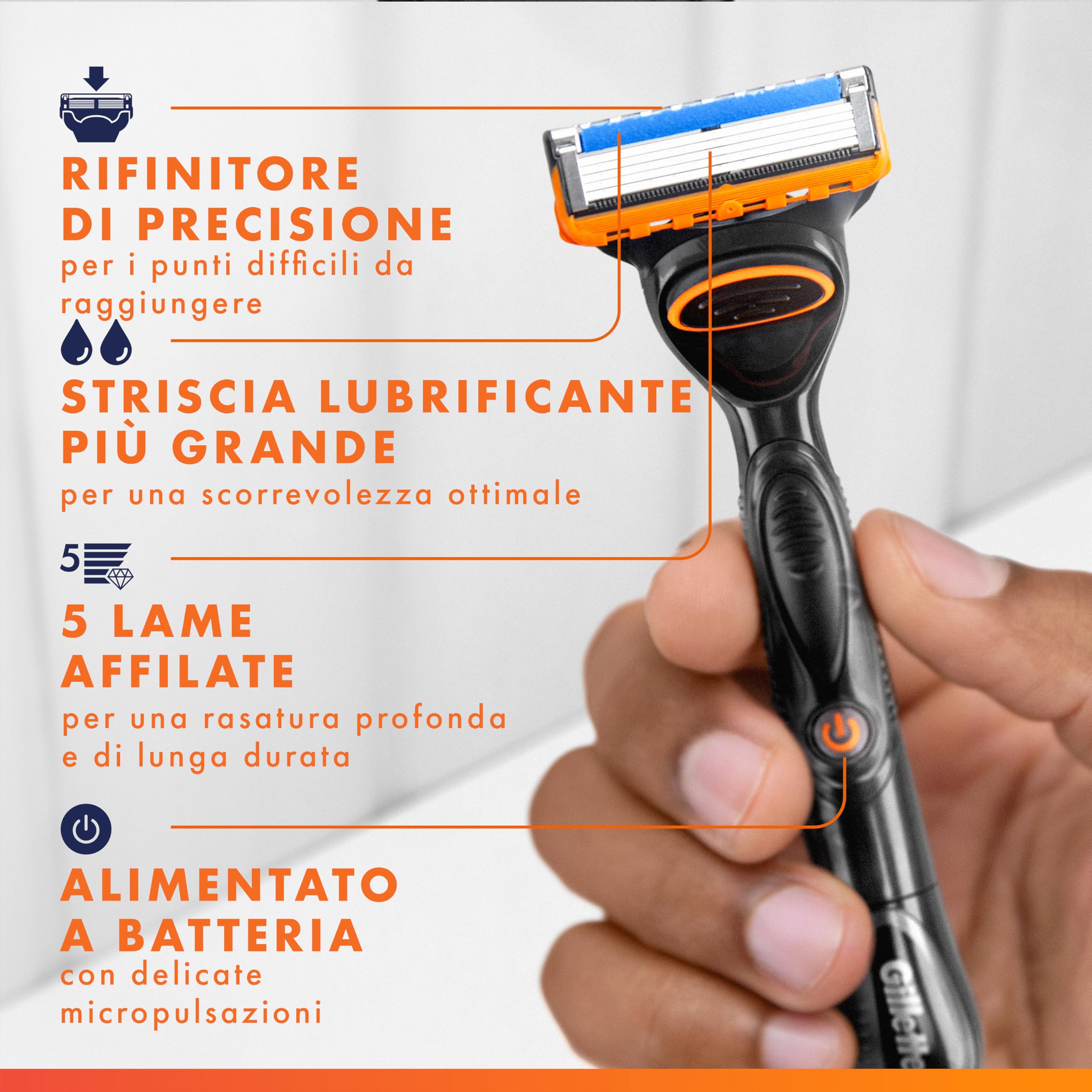 Gillette Fusion 5, 1 Rasoio Barba Manuale e 12 Lamette da Barba di Ricambio per Rasoio Manuale Fusion5, da 5 Lame, Rasatura Scorrevole con Striscia Lubrificante, Fino a 1 Mese di Rasatura per Lametta