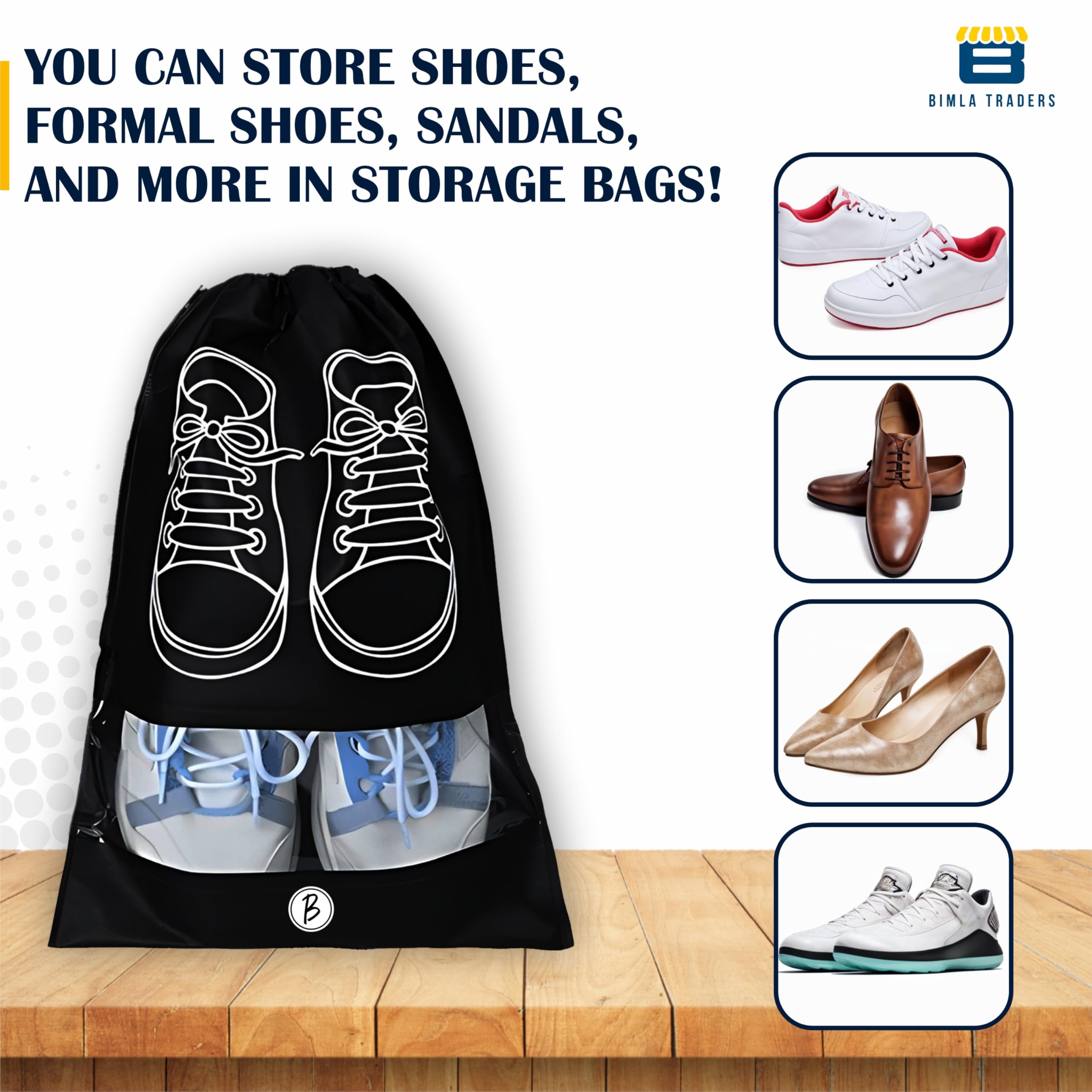 BTfash Shoe Bag for Travel & Storage|Water-Resistant Shoe Organizer for Men & Women|Foldable Shoe Cover for Luggage & Closet |Travel Accessories for Footwear Protection (Black, Pack of - 9) 3