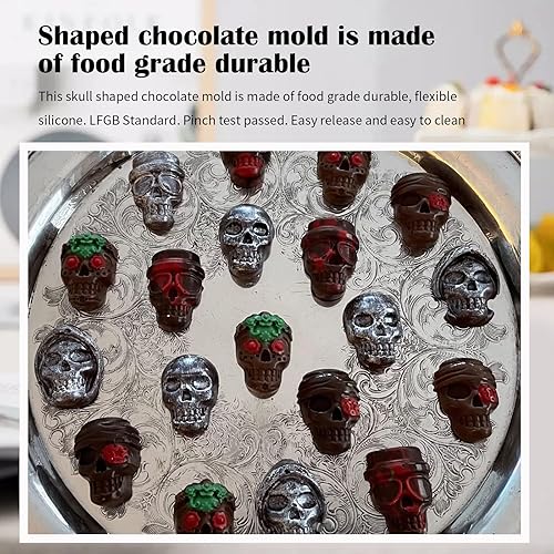 Miniatura 3 de Juego de moldes de calavera 3D de 10 cavidades, molde de silicona para cubitos de hielo, para enfriar, whisky, cócteles, bebidas, pudín, chocolate,