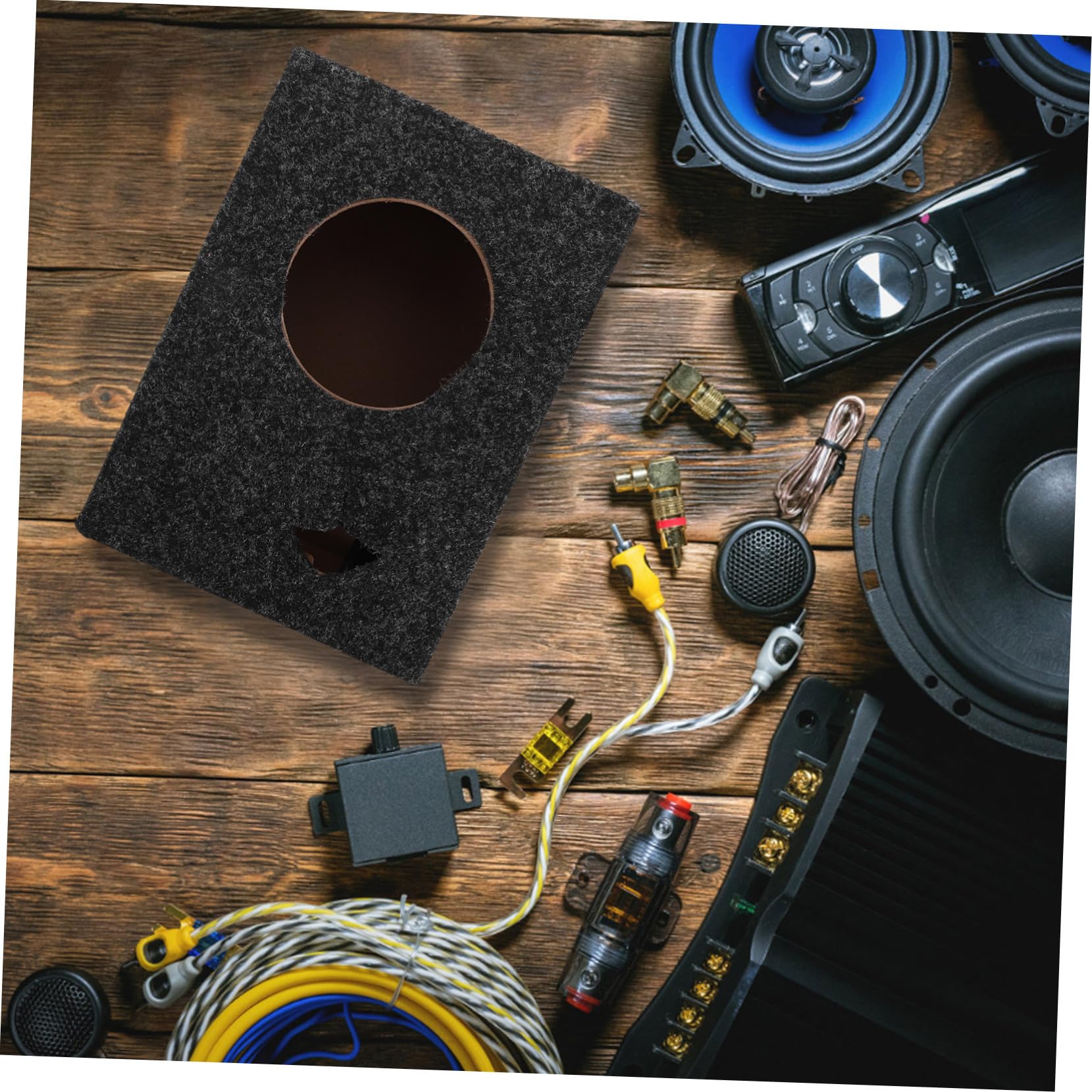 Cabilock Caja de Subwoofer para Automóvil Diseño Ultrafino y Ahorro de Espacio, Caja de Audio para Vehículo Hecha de Madera y Fieltro, Adecuado para Instalación DIY en Coche
