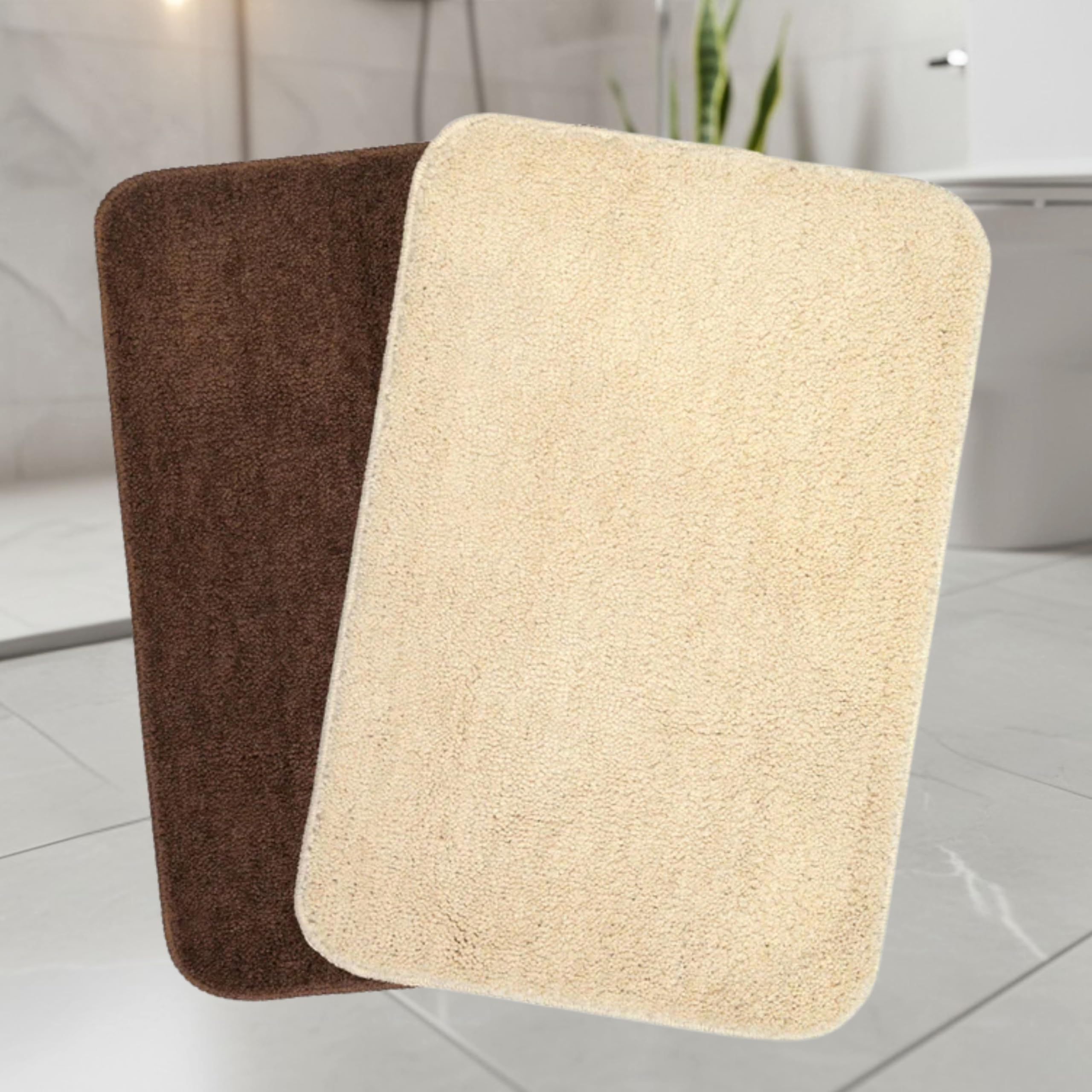 Saral Home Microfiber Solid Rectangle Anti-Skid Bath Mats | Soft & Super Absorbent Mats for Shower | Non-Slip & Quick-Drying Mats for Kitchen Bathroom|Set of 2 (Multicolour, 50X80 cm)