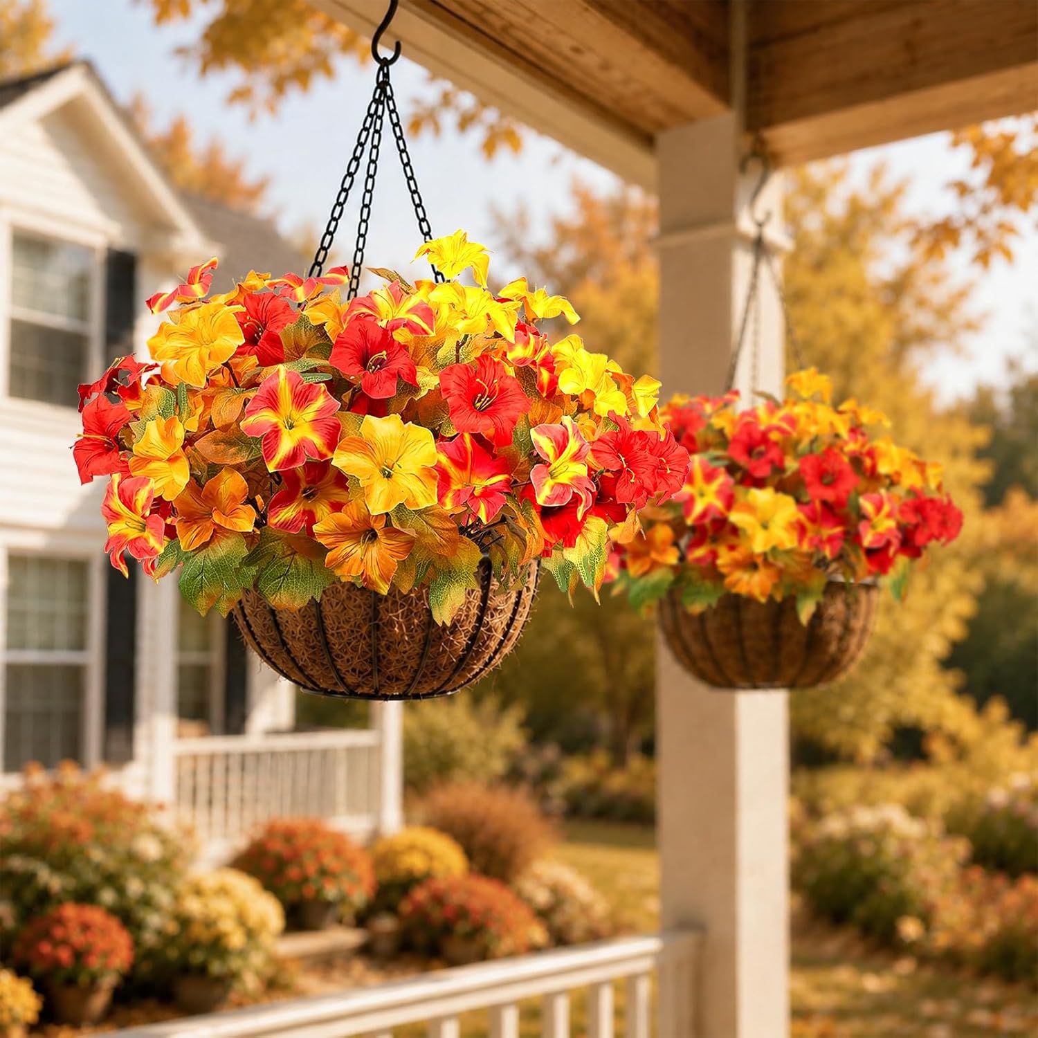 6 Bundles Fall Artificial Flowers Outdoor Autumn Decorations (Red+Orange) image 5