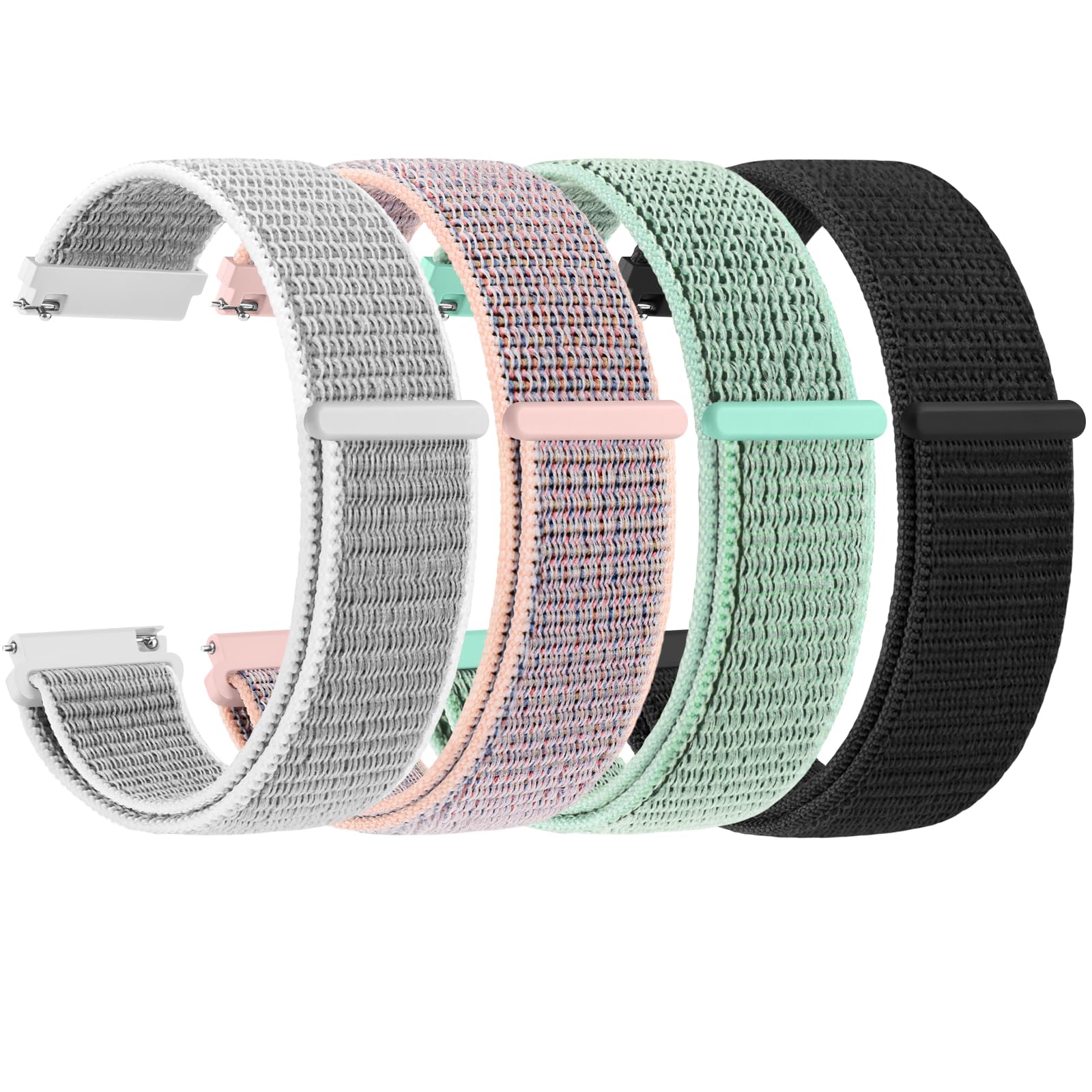 Nylon Watch Strap for Women Men, 22mm 20mm Replacement Bands with Velcro Closure, Quick Release Replacement Straps for Samsung Galaxy Watch/Garmin/Fossil/Amazfit/Huawei Replacement Watch Band 4PACK 03