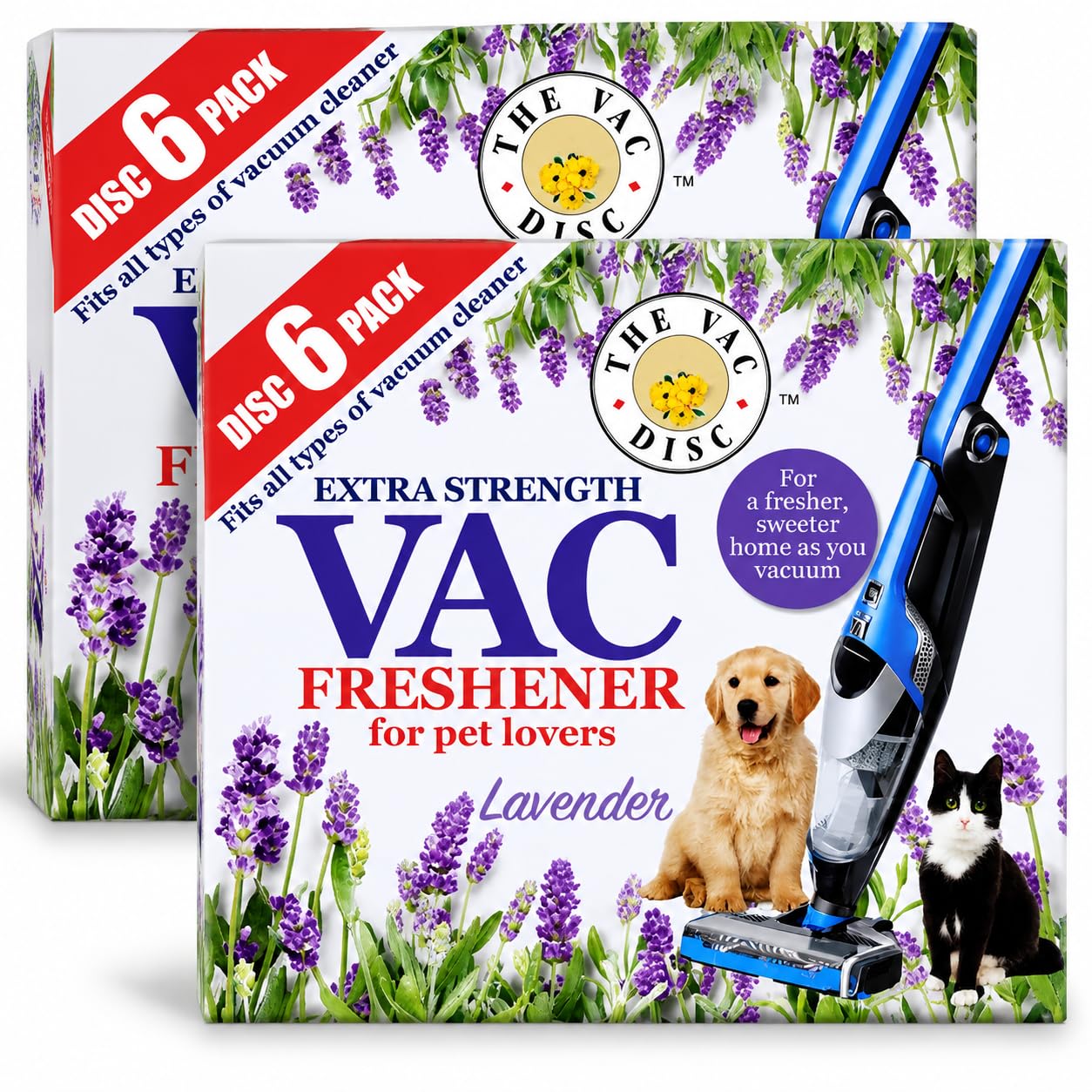 AMICO PACKAGING 12 Pack VAC Freshener Discs Lavender 2 x 6 Discs – Extra Strength Vacuum Cleaner Air Freshener Discs, Lavender Fragrance for Pet Lovers, Fits All Types of Vacuum Cleaners