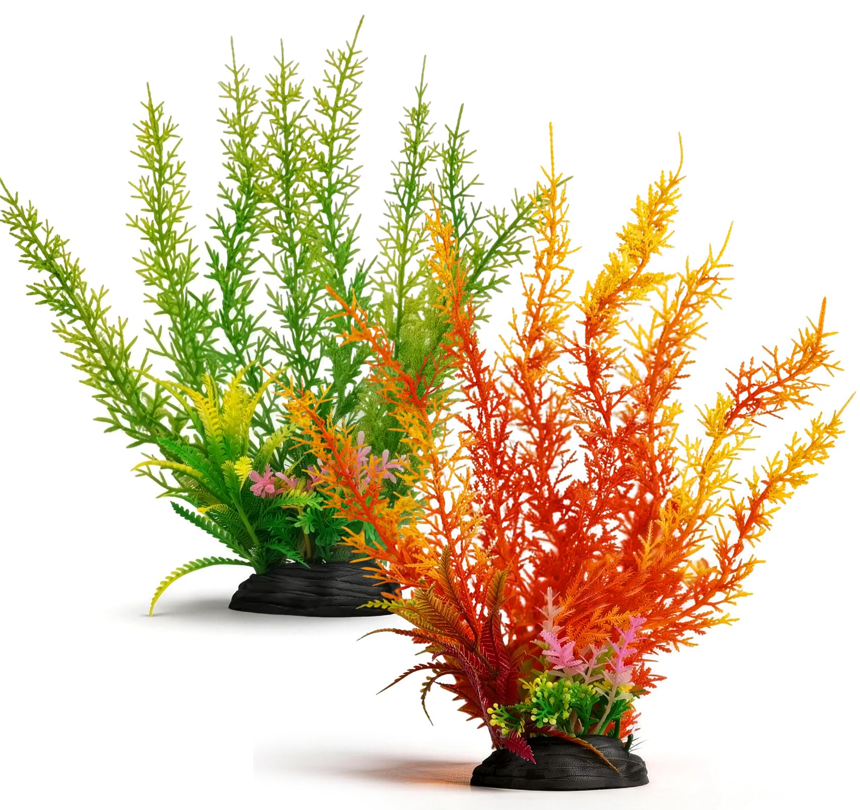 Binswloo Large Aquarium Plants, 3x Plastic Fish Tank Plants, Artificial Fish Tank Decoration Ornament Accessories, 31cm Tall Fishtank Aquarium Decor, Colourful