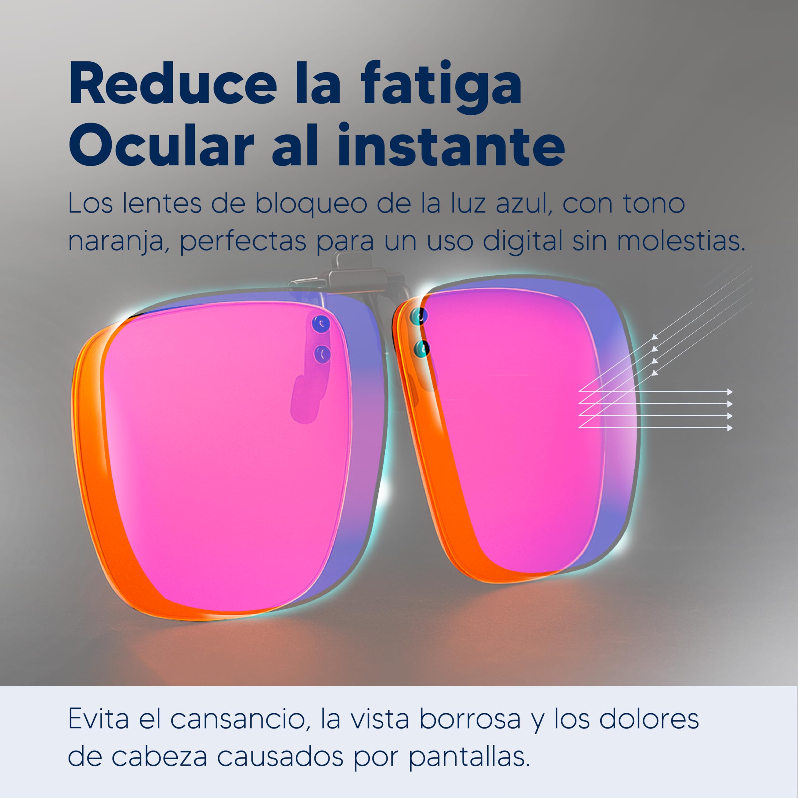 SUUM Clip-On de Pinza Abatible Filtro Luz Azul para Gafas Graduadas - Lentes Naranja Antifatiga para Pantallas y Lectura - Clip Luz Azul para Gaming y Trabajo con Visión Dual