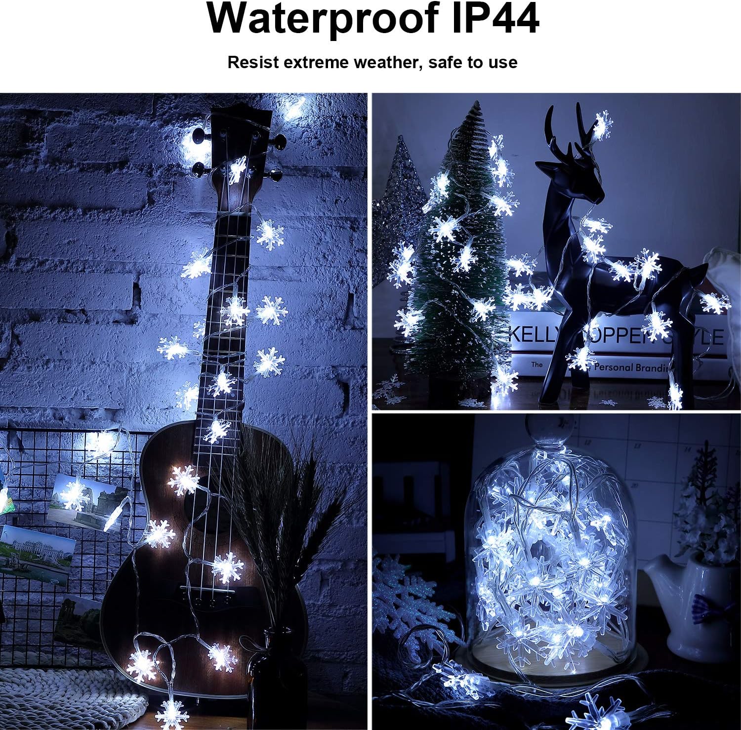 Snowflake Solar String Lights, 50LED 23ft 8 Modes Waterproof Solar Powered String Fairy Lights for Patio Home Gardens Outdoor Holiday Christmas Tree Party Decorations (White)