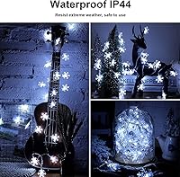 Vista 4 de Guirnalda de luces solares de copo de nieve, 50 LED de 23 pies, 8 modos, impermeable, funciona con energía solar, guirnalda de luces para patio
