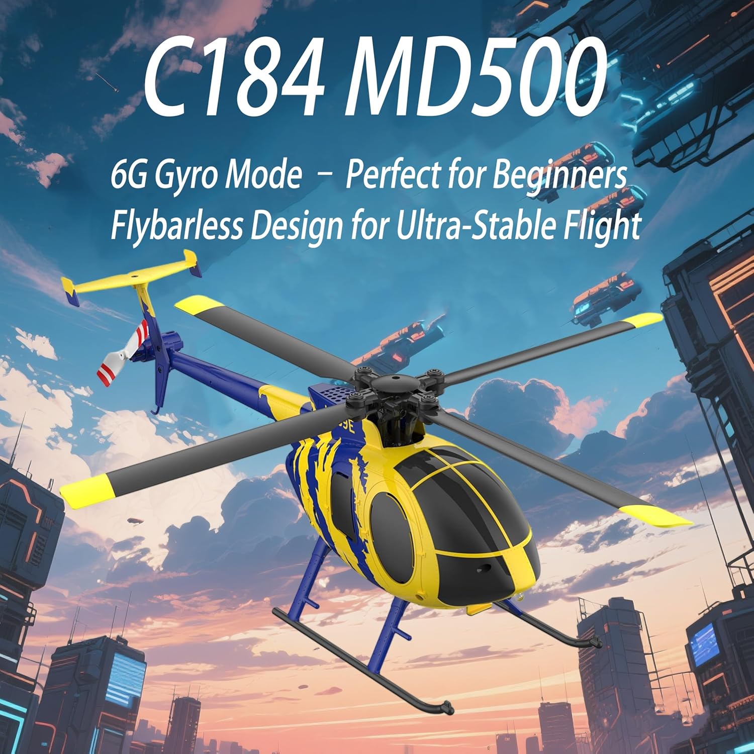 RC ERA C184 MD500 Remote Control Helicopter with Gyro & Optical Flow – 4CH Flybarless RC Helicopter with Altitude Hold, One-Key Takeoff, Outdoor Flying Toy for Adults & Beginners (2 Battery